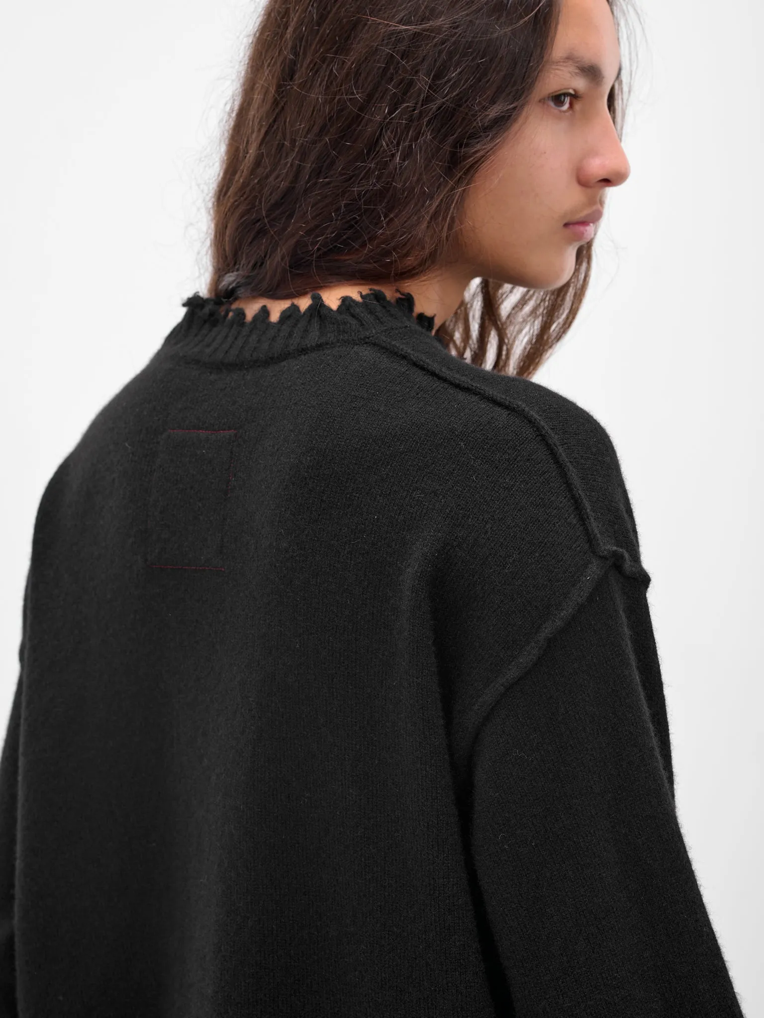 Black Cashmere Distressed Crewneck Sweater (UK7555-UW900-BLACK) sold by lorenzo product image thumbnail 5