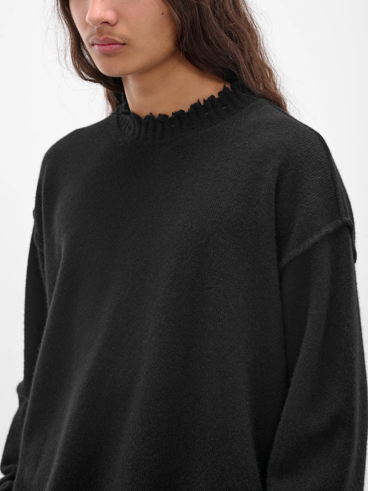 Black Cashmere Distressed Crewneck Sweater (UK7555-UW900-BLACK) sold by lorenzo product image thumbnail 4