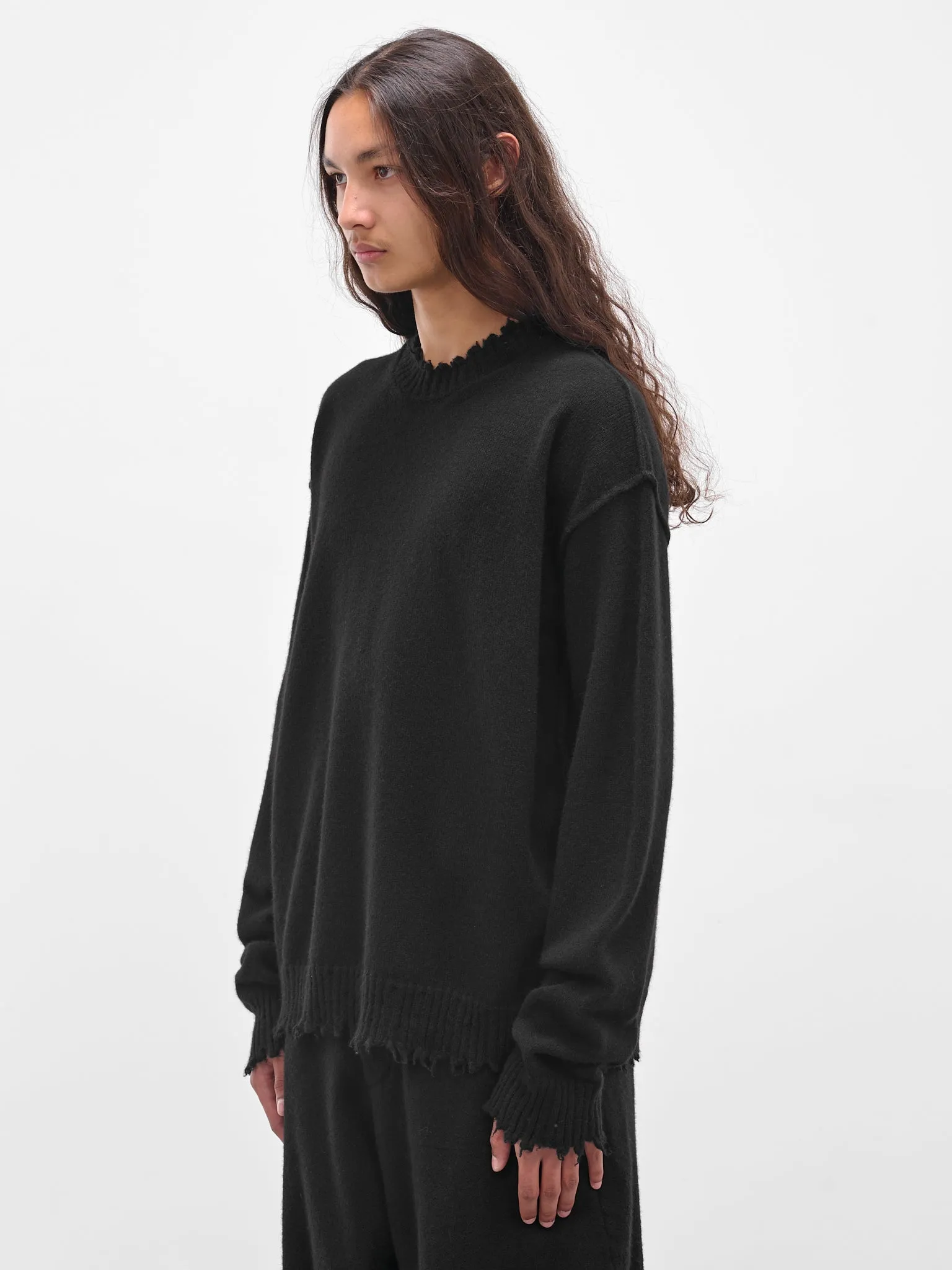 Black Cashmere Distressed Crewneck Sweater (UK7555-UW900-BLACK) sold by lorenzo product image thumbnail 2