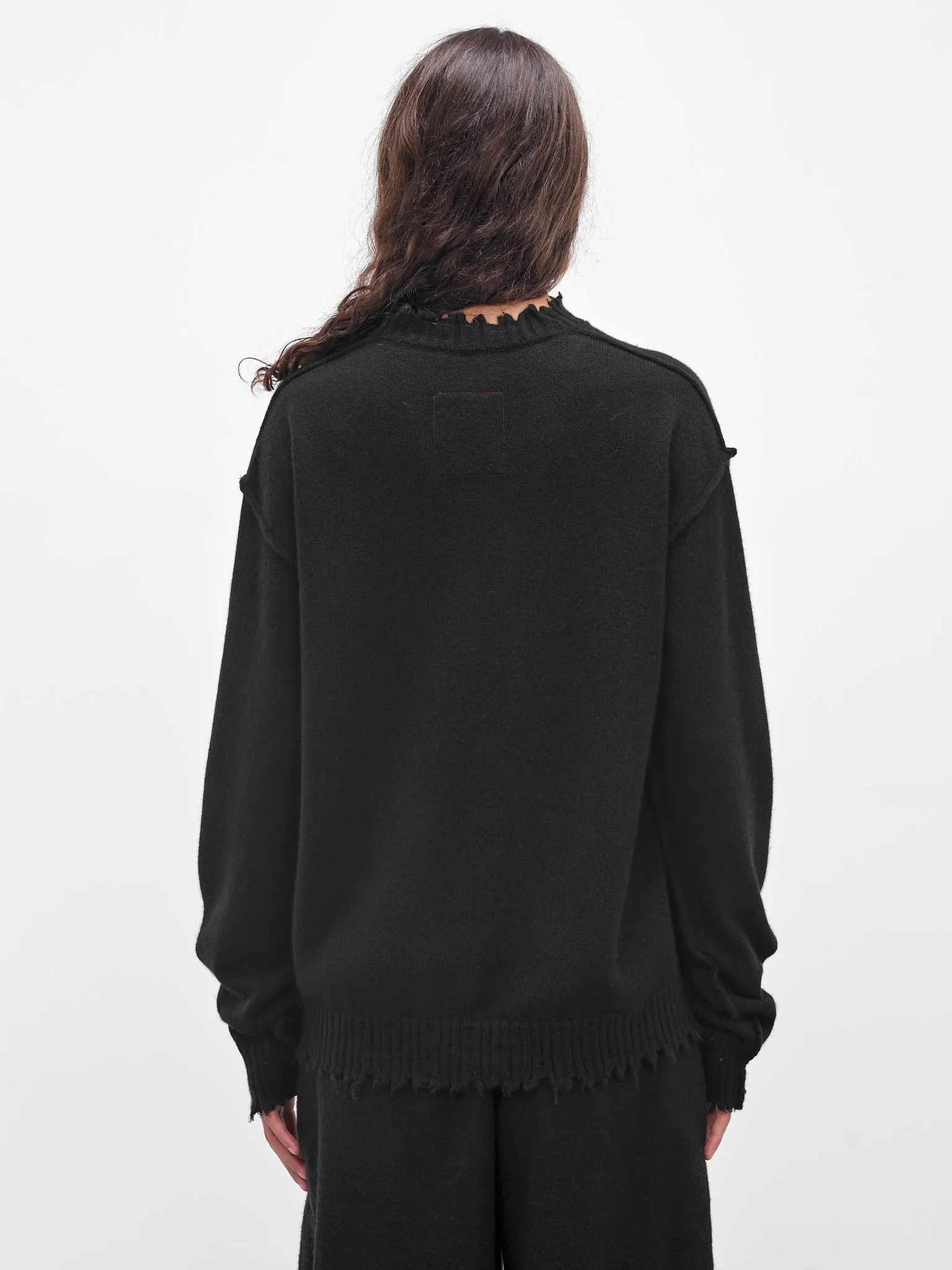 Black Cashmere Distressed Crewneck Sweater (UK7555-UW900-BLACK) sold by lorenzo product image thumbnail 3