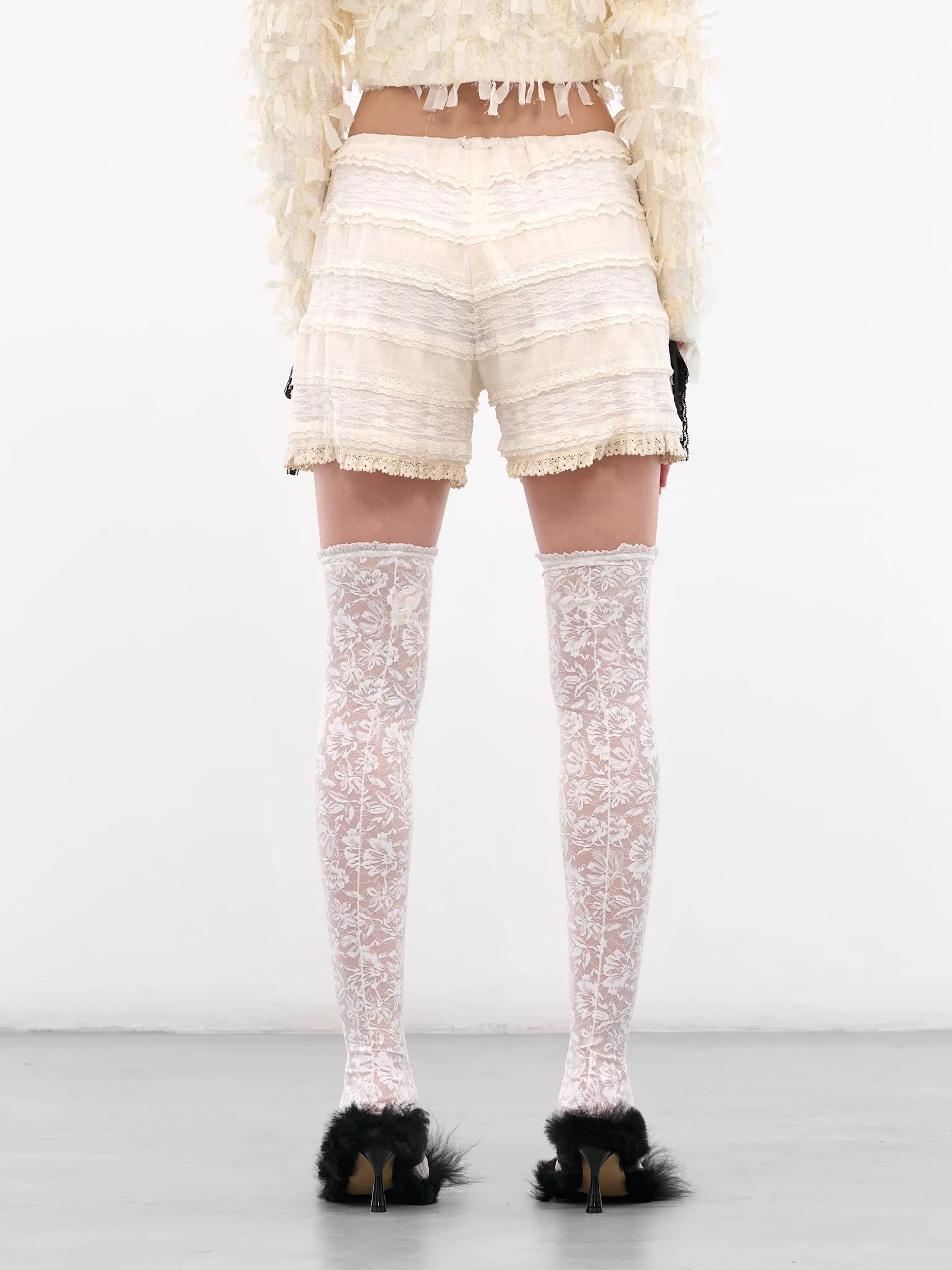 White Layered Lace Mini Shorts (00TR07-IVORY) sold by lorenzo product image thumbnail 3
