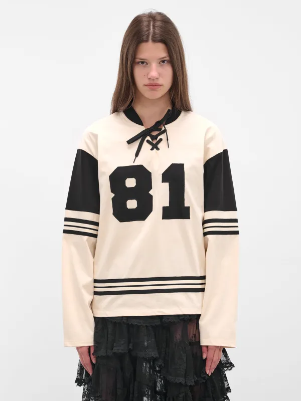 White Laced Stripe Hockey Top (00T14-BLACK-IVORY) sold by lorenzo