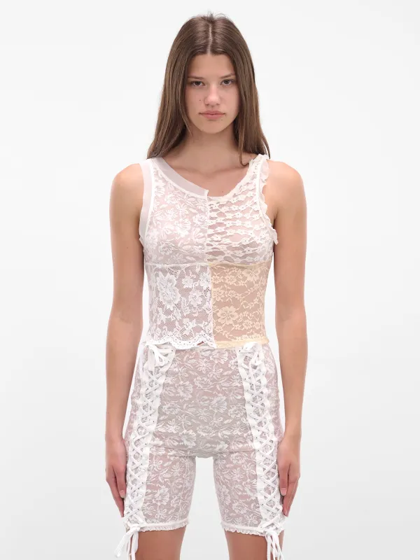 White Patchwork Lace Tank Top (00T11-MULTI) sold by lorenzo