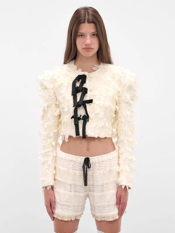 White Bow Tweed Cropped Jacket 00JK05-IVORY sold by lorenzo