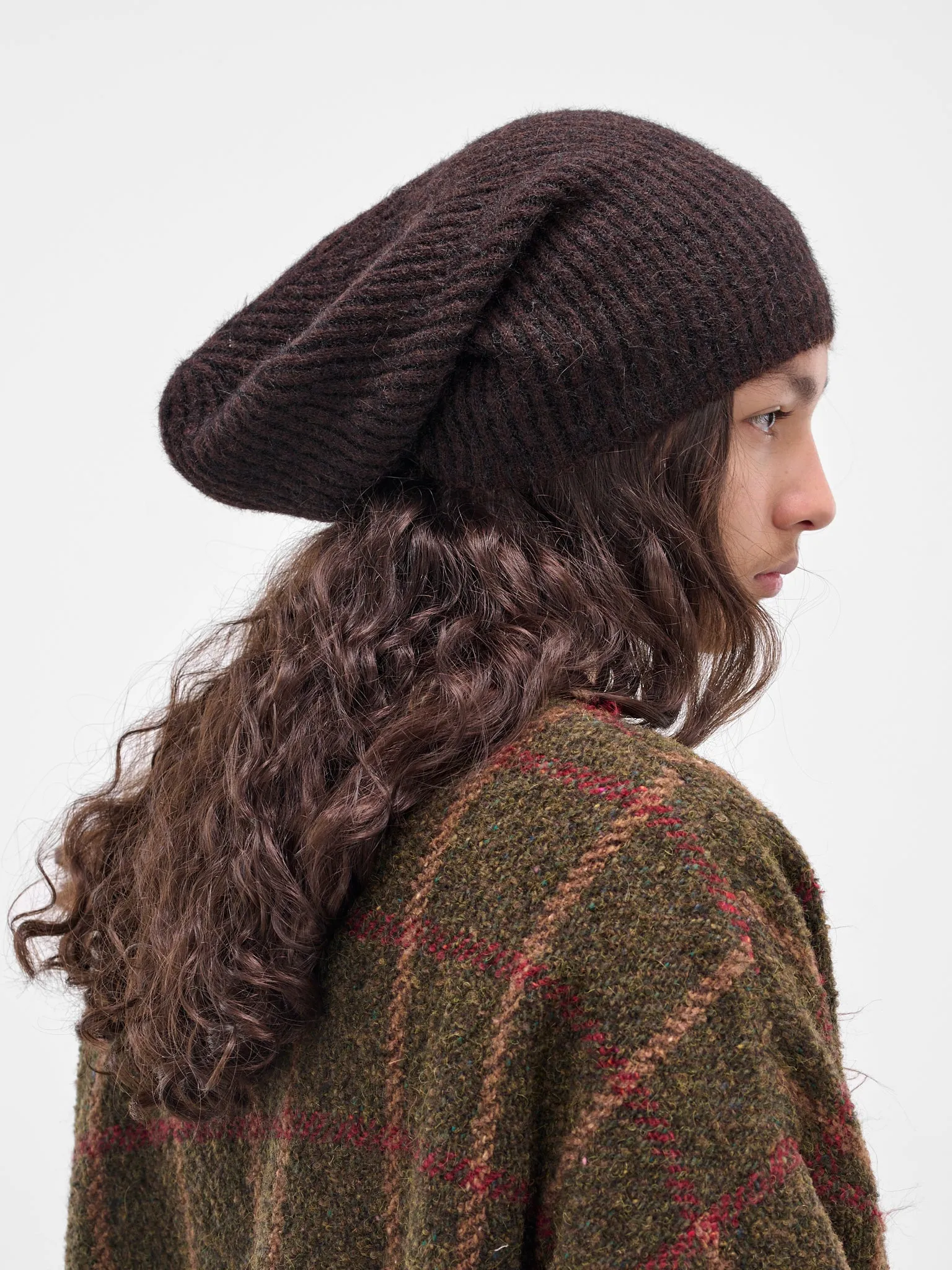 Brown Rib-Knit Alpaca Soft Beanie (UK0081-UW069-BROWN-BLACK) sold by lorenzo product image thumbnail 4