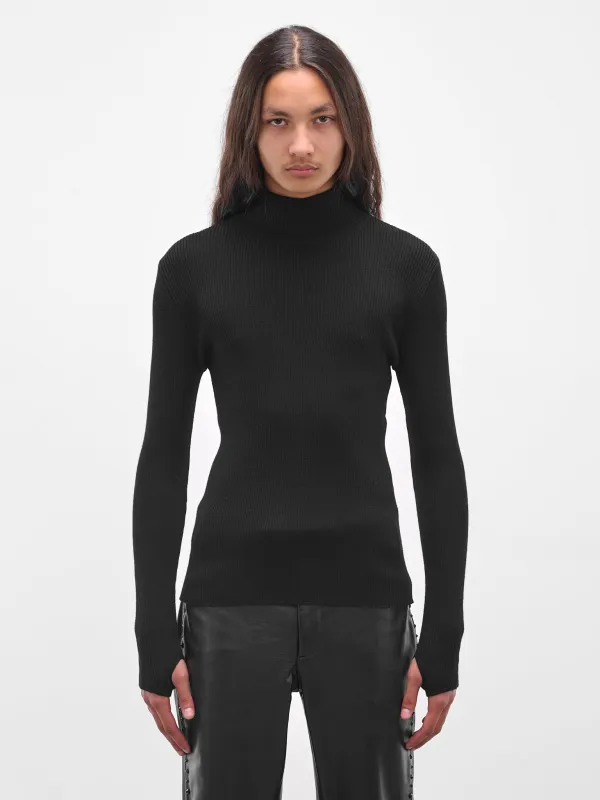 Black Wool Rib-Knit Turtleneck (KN65-EM23-BLACK) sold by lorenzo