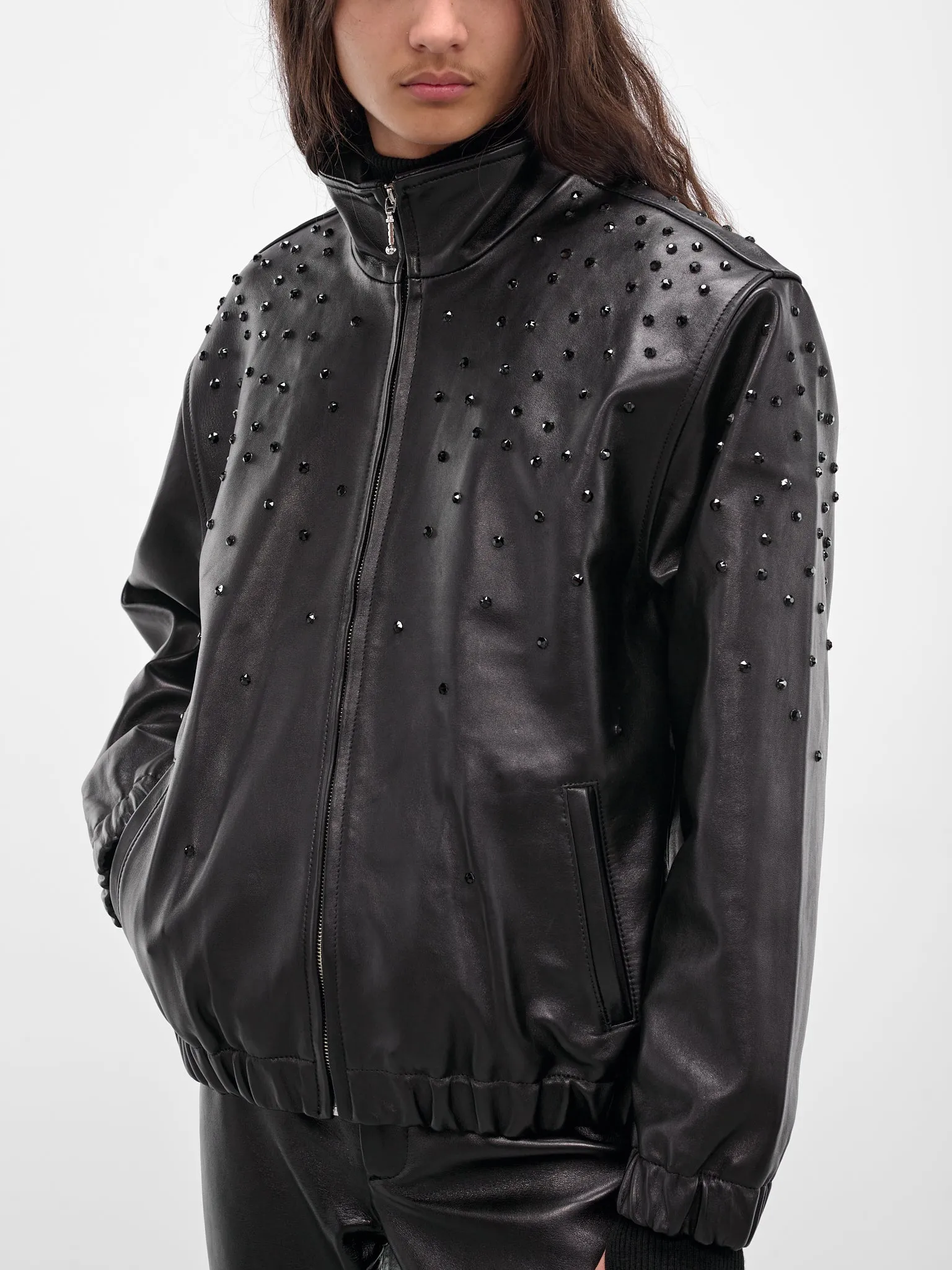 Black Swarovski Lamb Leather Jacket (JA11LRP-LE62-BLACK-W-SWAROVSKI) sold by lorenzo product image thumbnail 5