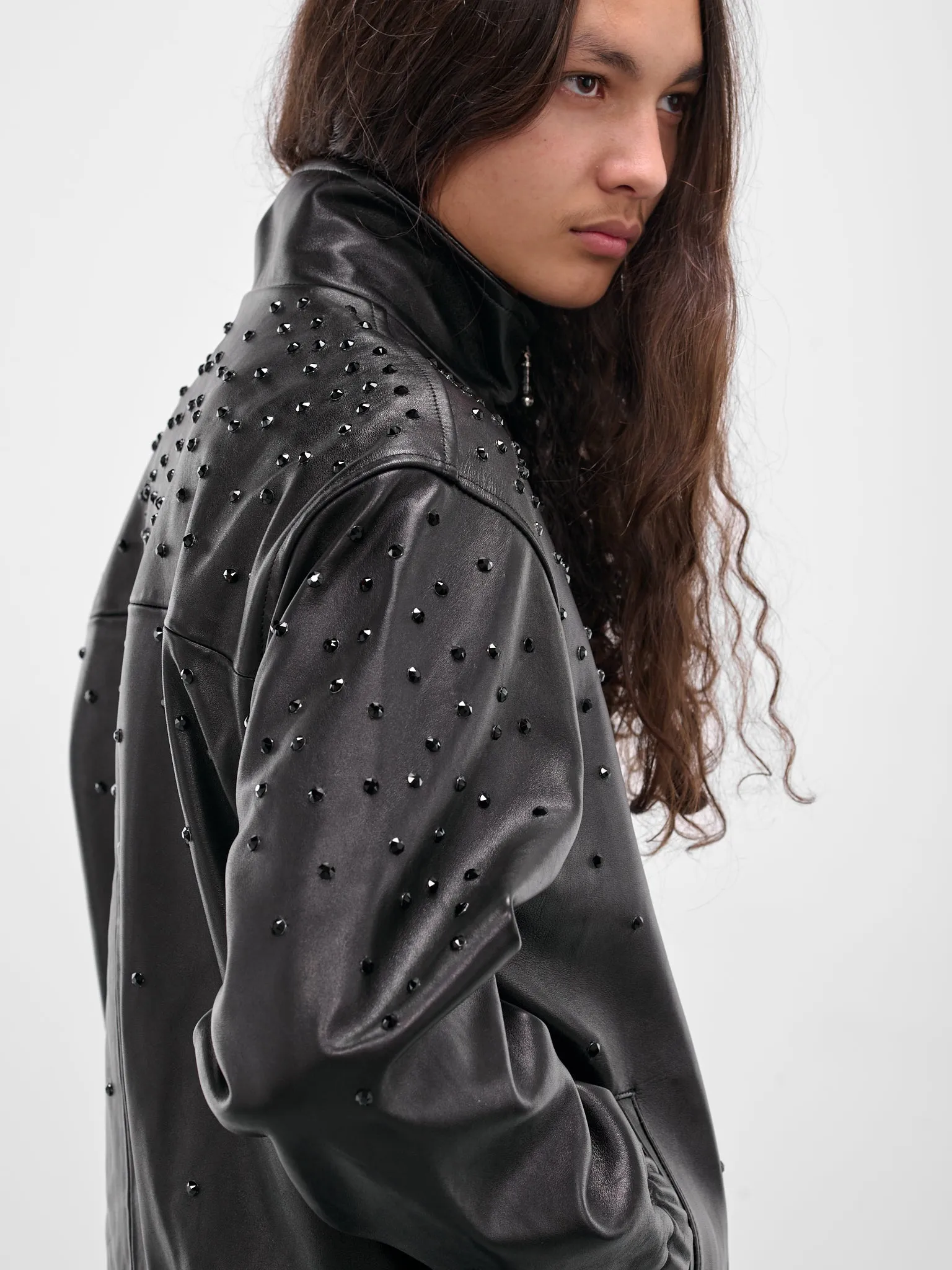 Black Swarovski Lamb Leather Jacket (JA11LRP-LE62-BLACK-W-SWAROVSKI) sold by lorenzo product image thumbnail 4