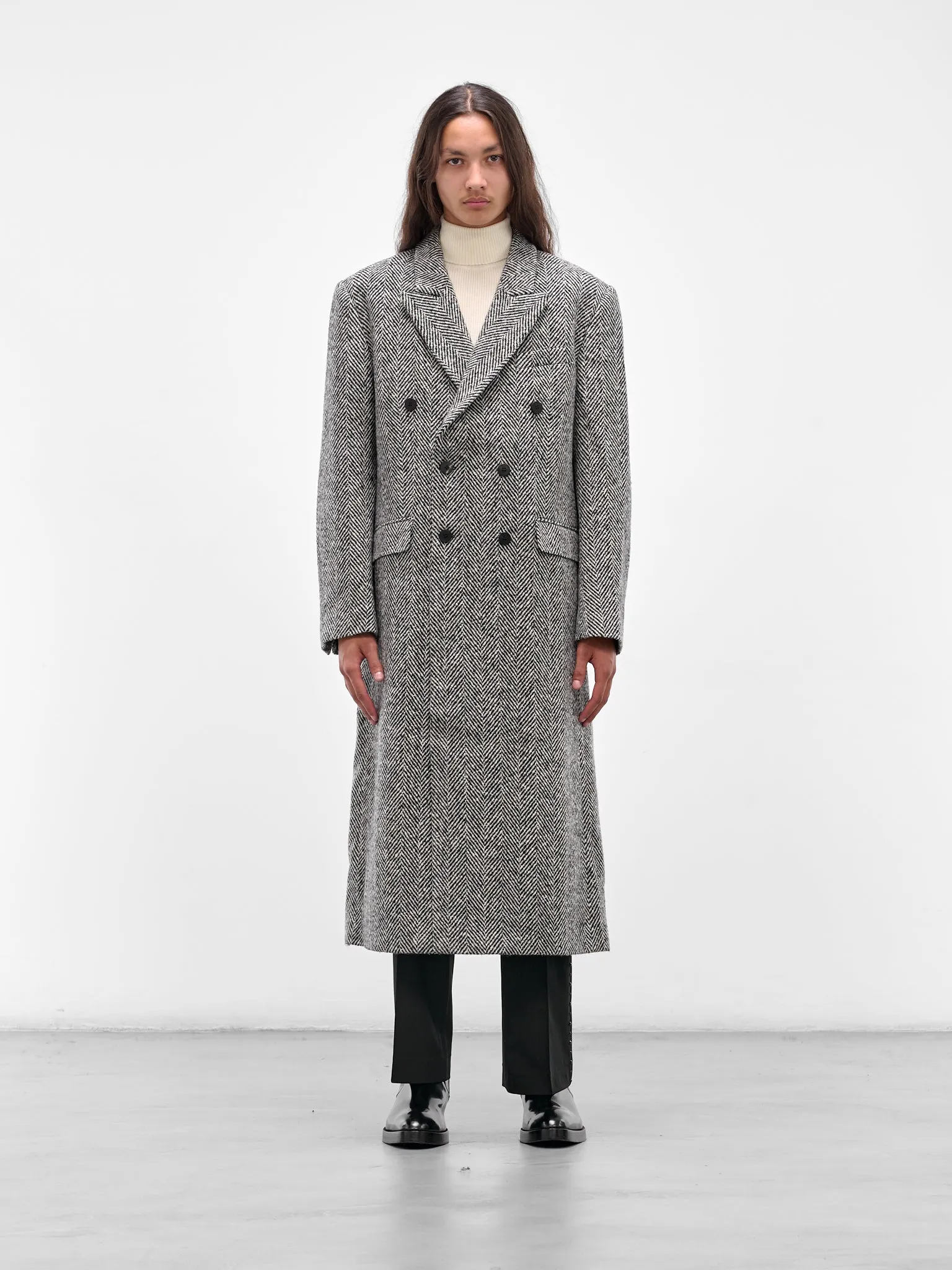 Gray Herringbone Double-Breasted Coat (CO17B-TM01-HERRING-BONE) sold by lorenzo