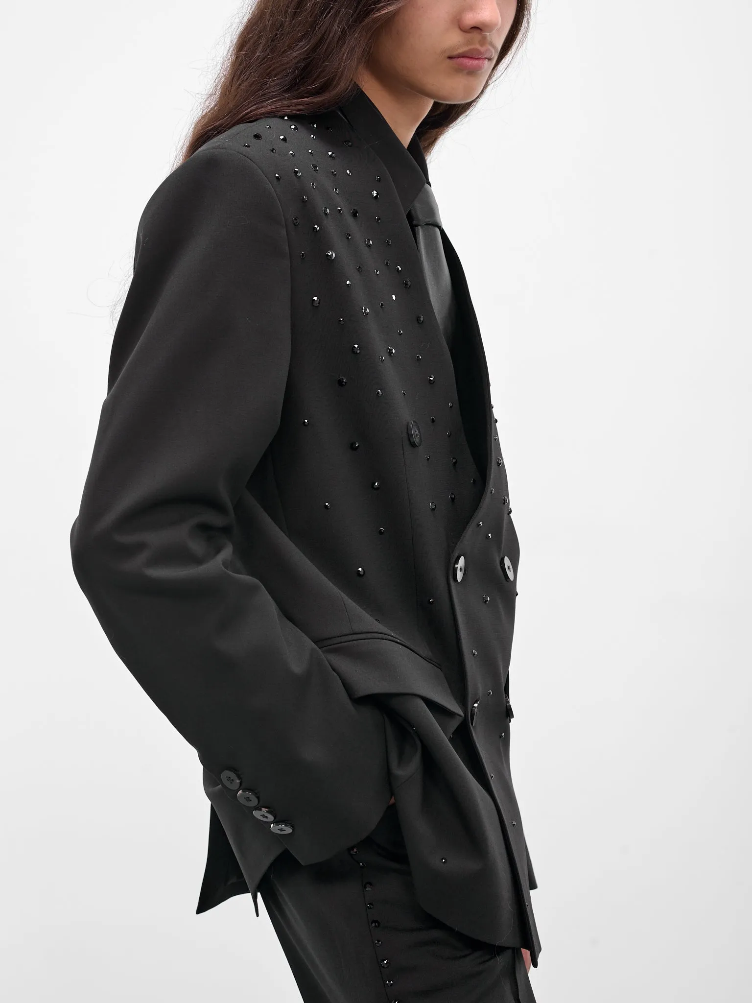 Swarovski Embellished Double-Breasted Blazer (BL38RP-AM42-BLACK-W-SWAROVSKI) sold by lorenzo product image thumbnail 4