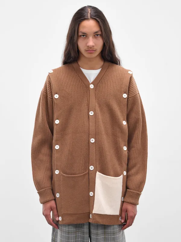 Beige Cashmere Rib-Knit Buttoned Cardigan (Y009-W020-BEIGE) sold by lorenzo