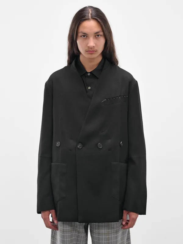 Black Wool Lapelless Origami Jacket (J043-W040-BLACK) sold by lorenzo