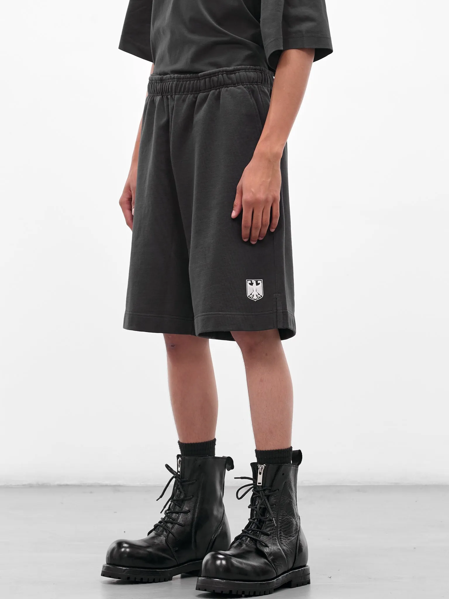 Black 'Polizei' Molton Shorts (UH76SS300B-WASHED-BLACK) sold by lorenzo product image thumbnail 2