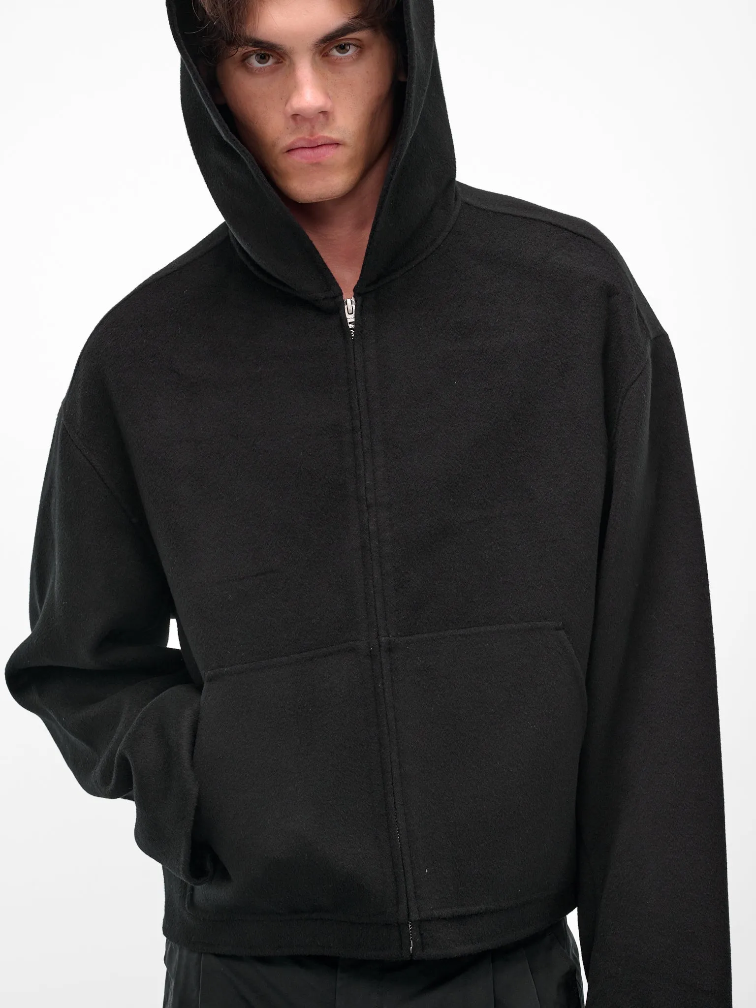 Black Cashmere Hooded Zip Jacket (FN-MN-OUTW001238-BLACK) sold by lorenzo product image thumbnail 4