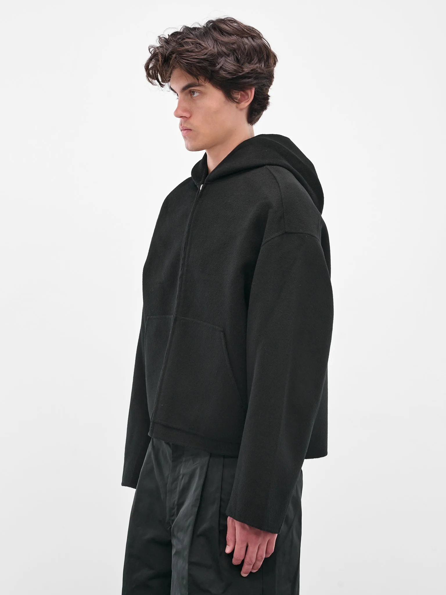 Black Cashmere Hooded Zip Jacket (FN-MN-OUTW001238-BLACK) sold by lorenzo product image thumbnail 2