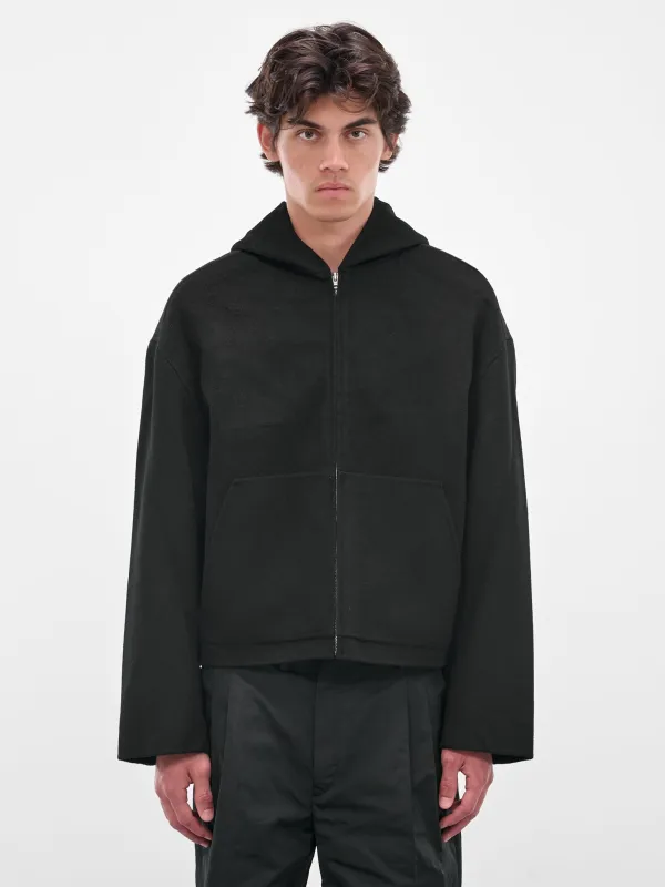 Black Cashmere Hooded Zip Jacket (FN-MN-OUTW001238-BLACK) sold by lorenzo