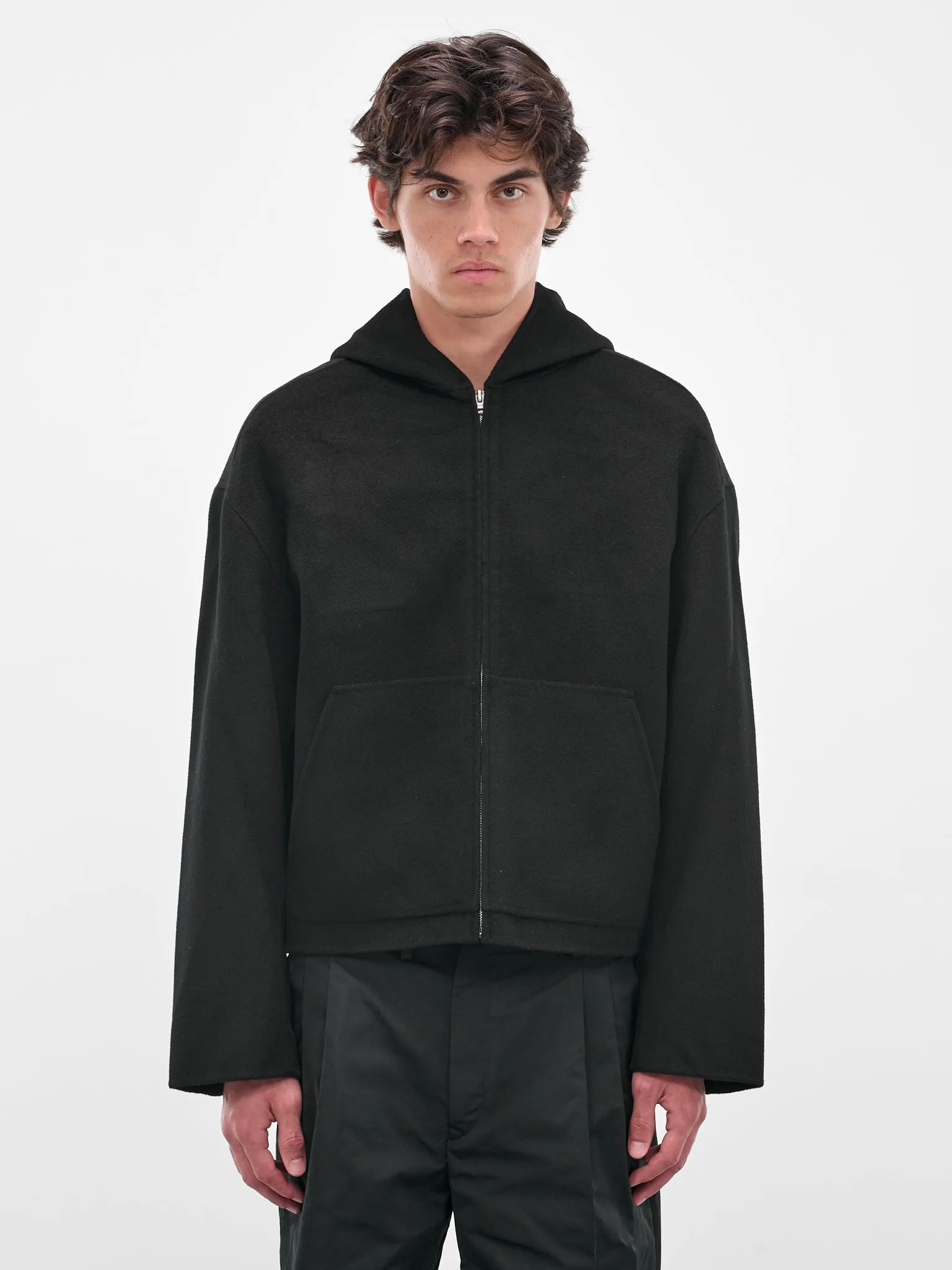 Black Cashmere Hooded Zip Jacket (FN-MN-OUTW001238-BLACK) sold by lorenzo
