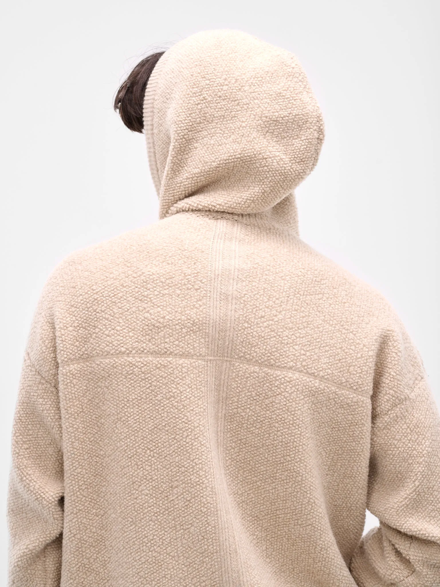 Beige Wool Boucle Fleece Hoodie (25A96MUK09-DUNE) sold by lorenzo product image thumbnail 5