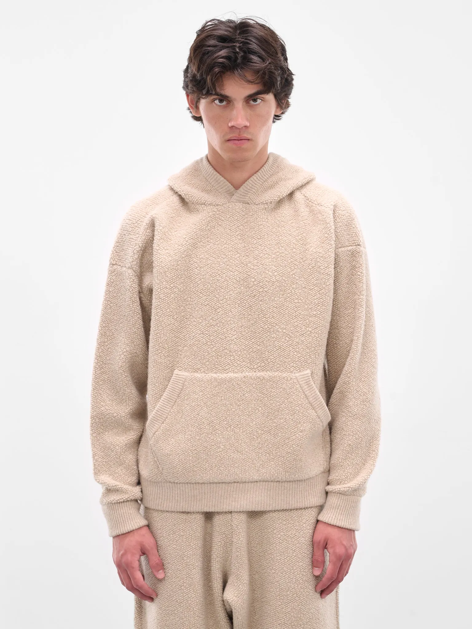 Beige Wool Boucle Fleece Hoodie (25A96MUK09-DUNE) sold by lorenzo