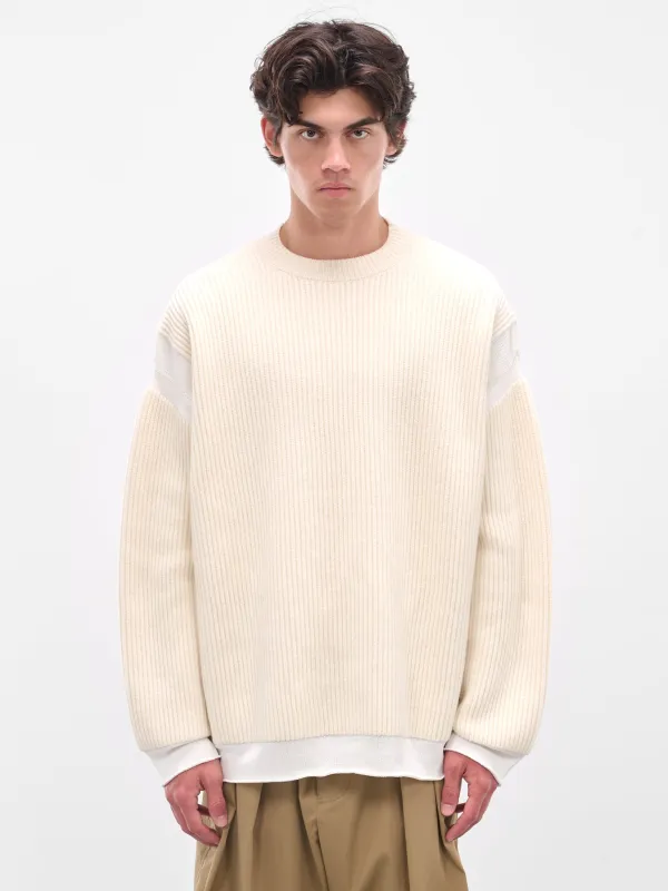 White Rib-Knit Crewneck Sweater (25A96MUK07-IVORY) sold by lorenzo