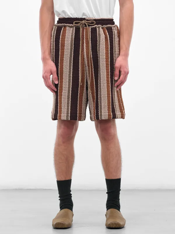 Brown Striped Knit Shorts (252-MST050-BEIGE-BROWN) made by Song for the Mute