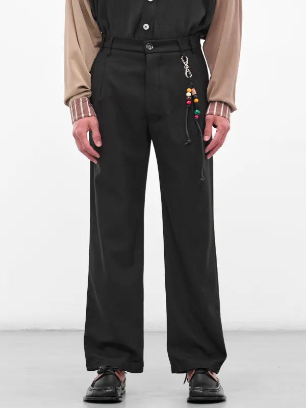 Black Gabardine Loose Pleated Trousers (252-MPT084-BLACK) sold by lorenzo