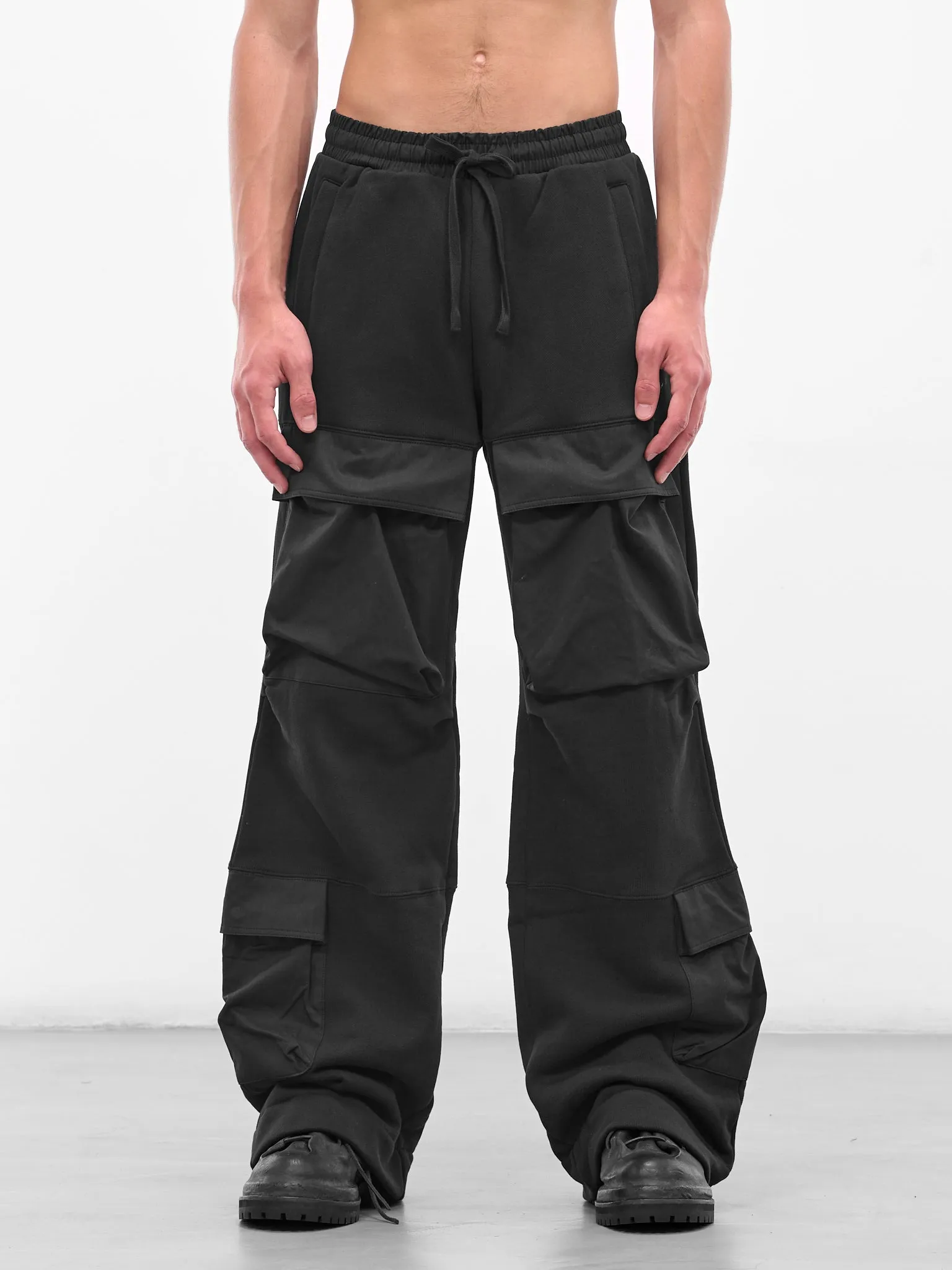 Black Wide Leg Utility Sweatpants (ES2341-SOOT) sold by lorenzo