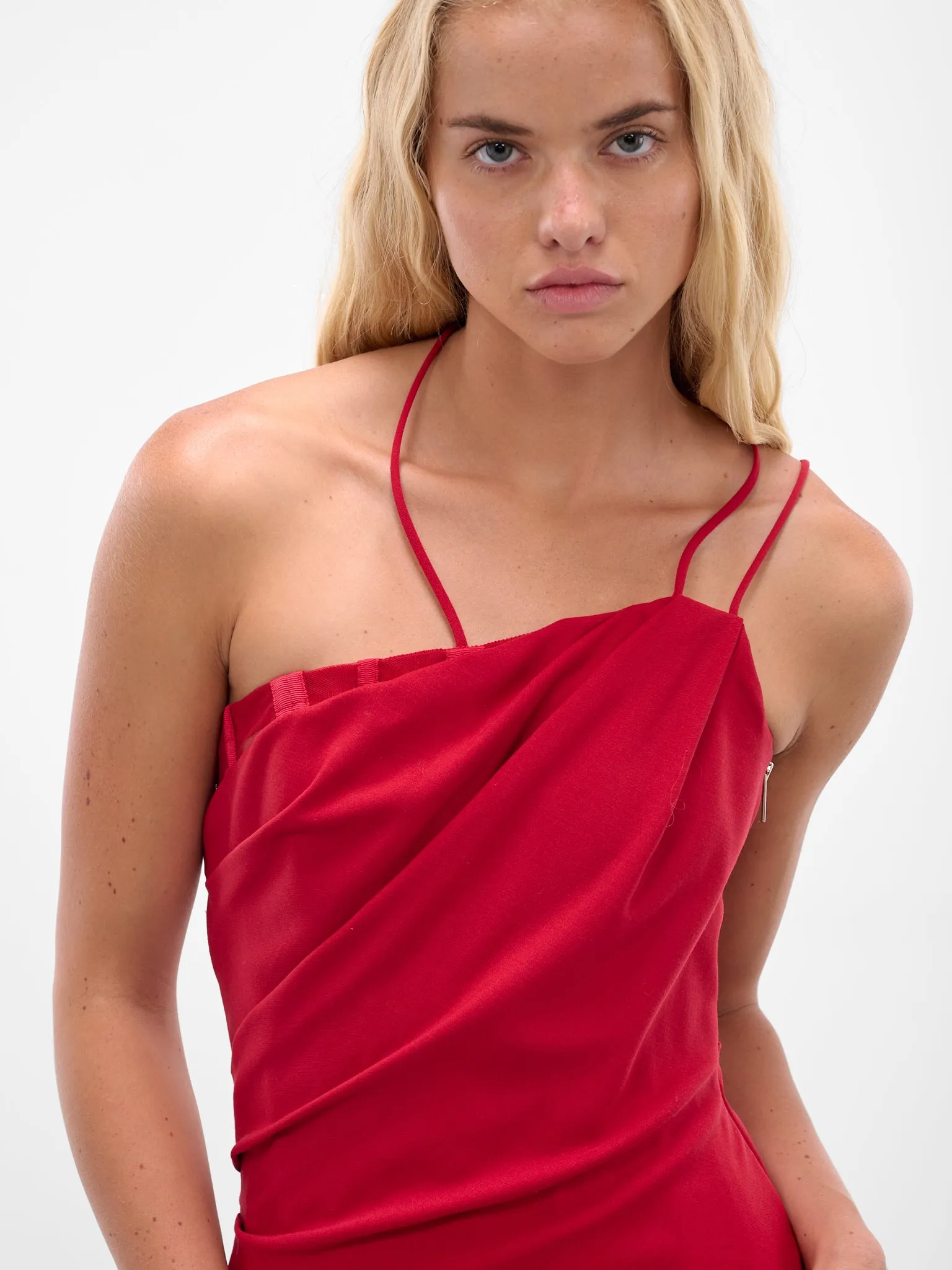 Red Wool Draped Mini Dress (SBHL108-RED) sold by lorenzo product image thumbnail 5