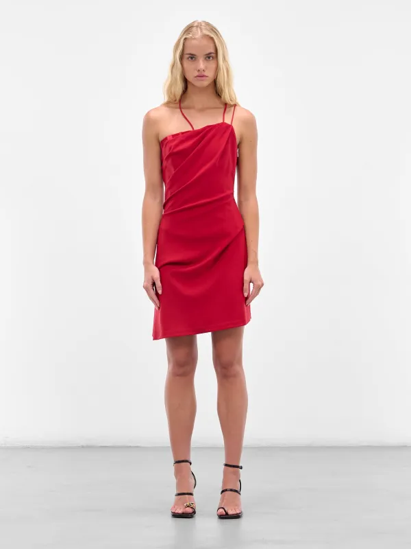 Red Wool Draped Mini Dress (SBHL108-RED) sold by lorenzo