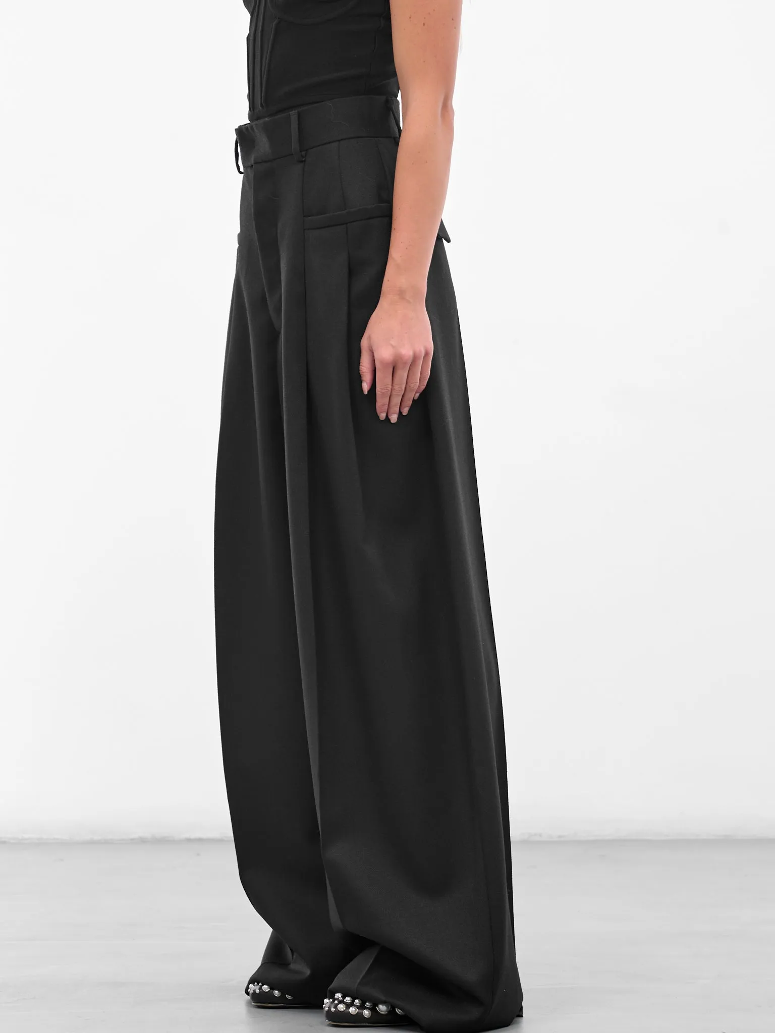 Black Wool Wide Leg Trousers (S75KB0495-D35313-900-BLACK) sold by lorenzo product image thumbnail 2