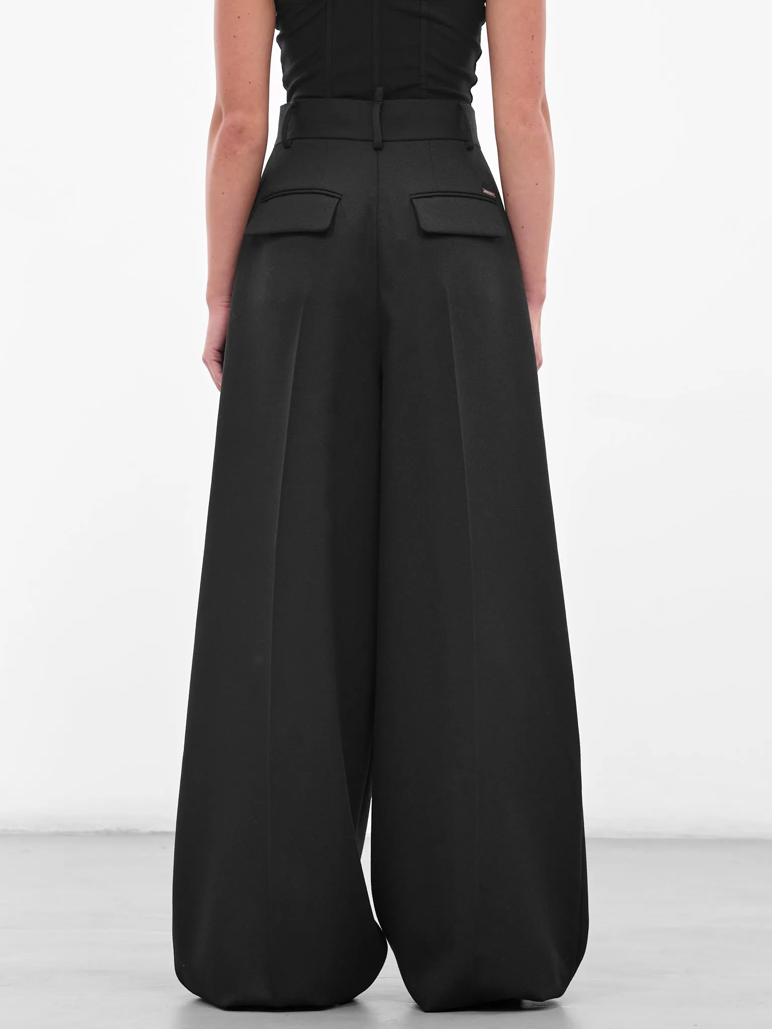 Black Wool Wide Leg Trousers (S75KB0495-D35313-900-BLACK) sold by lorenzo product image thumbnail 3
