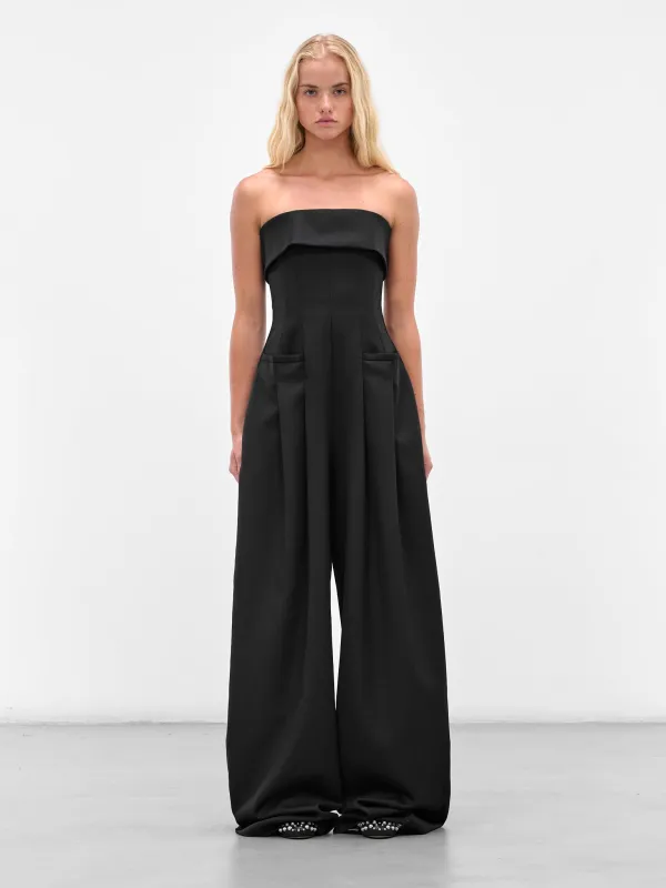 Black Wool Rounded Strapless Jumpsuit (S75FP0177-D35313-900-BLACK) sold by lorenzo