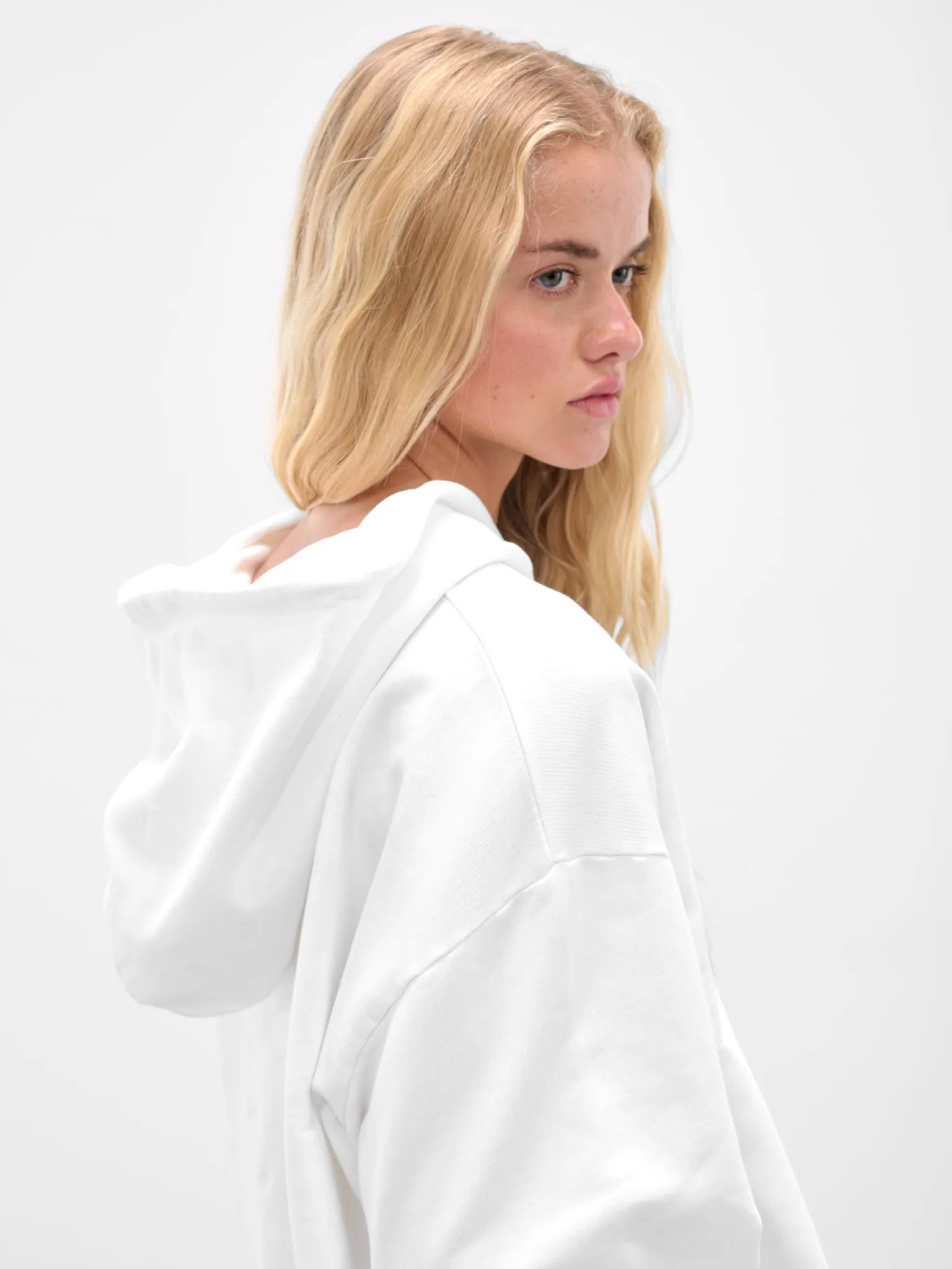 White Boxy Cropped Hoodie (S52GU0234-25025-101-WHITE) sold by lorenzo product image thumbnail 5