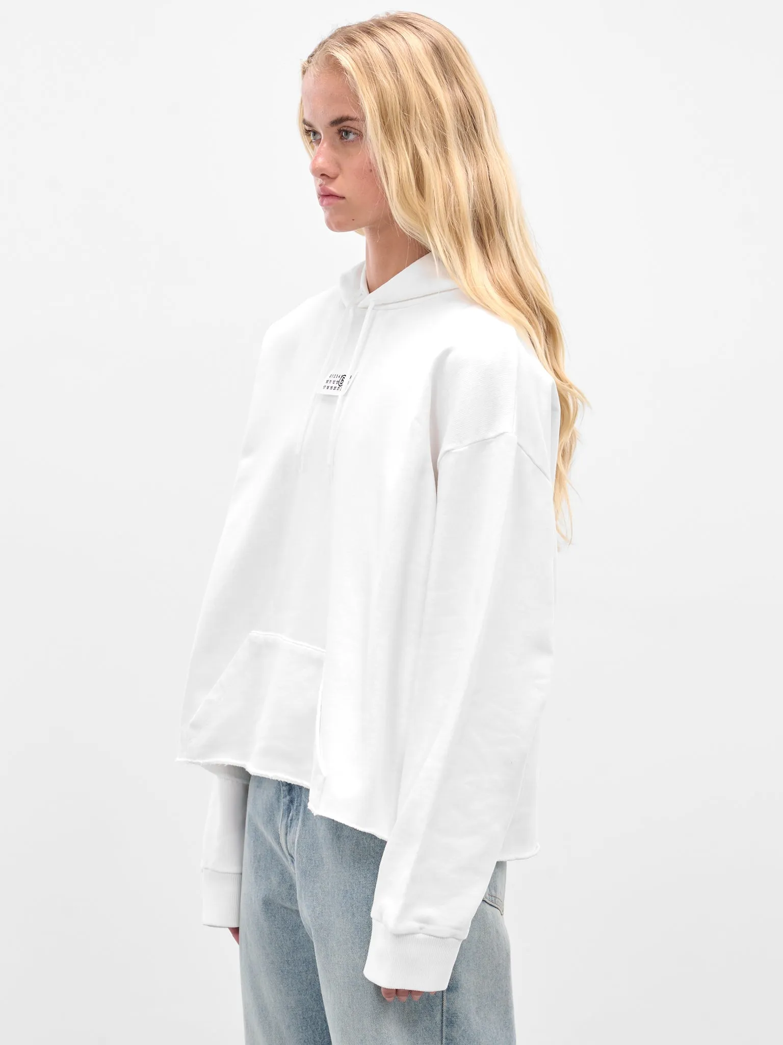 White Boxy Cropped Hoodie (S52GU0234-25025-101-WHITE) sold by lorenzo product image thumbnail 2