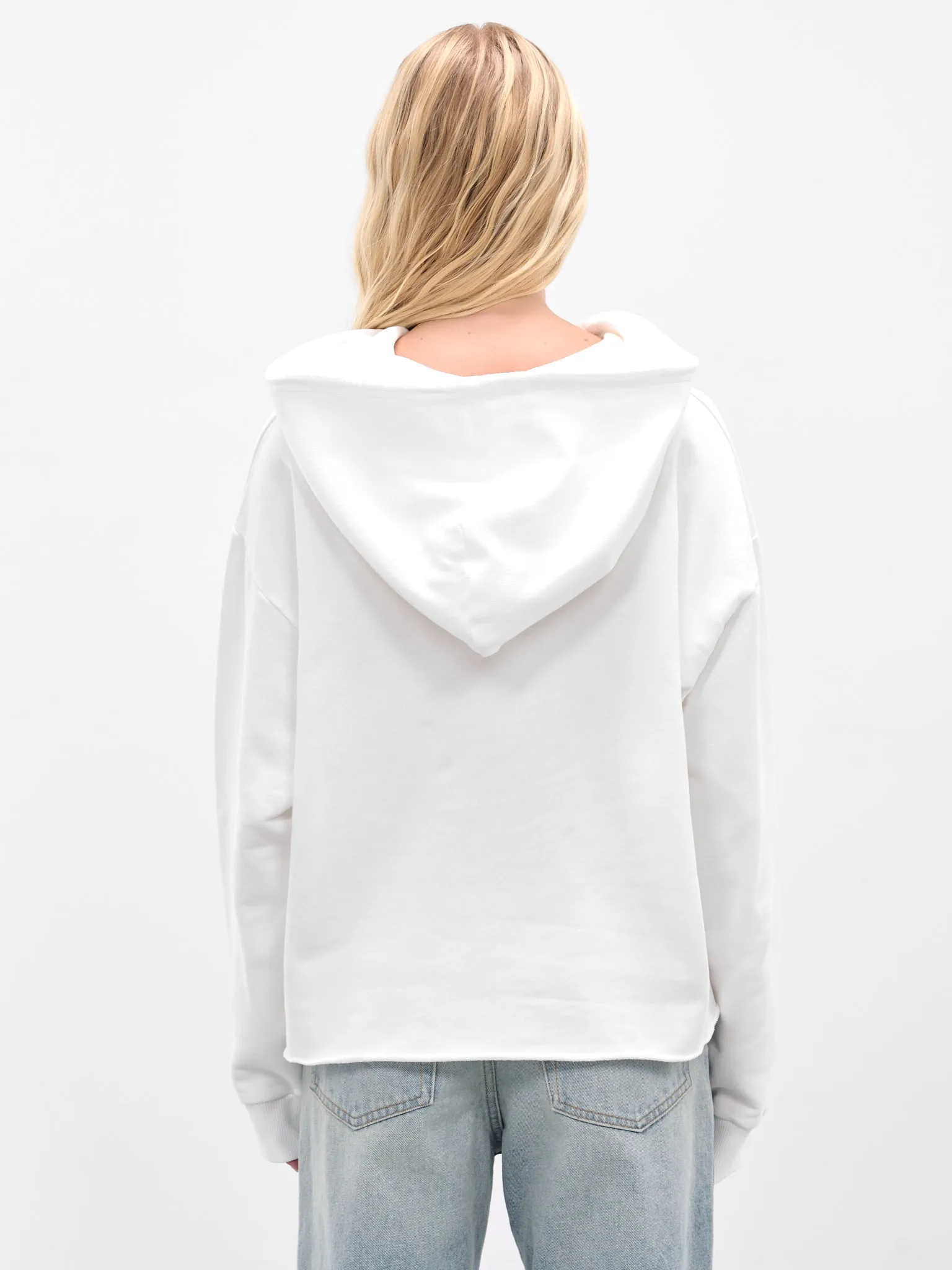 White Boxy Cropped Hoodie (S52GU0234-25025-101-WHITE) sold by lorenzo product image thumbnail 3