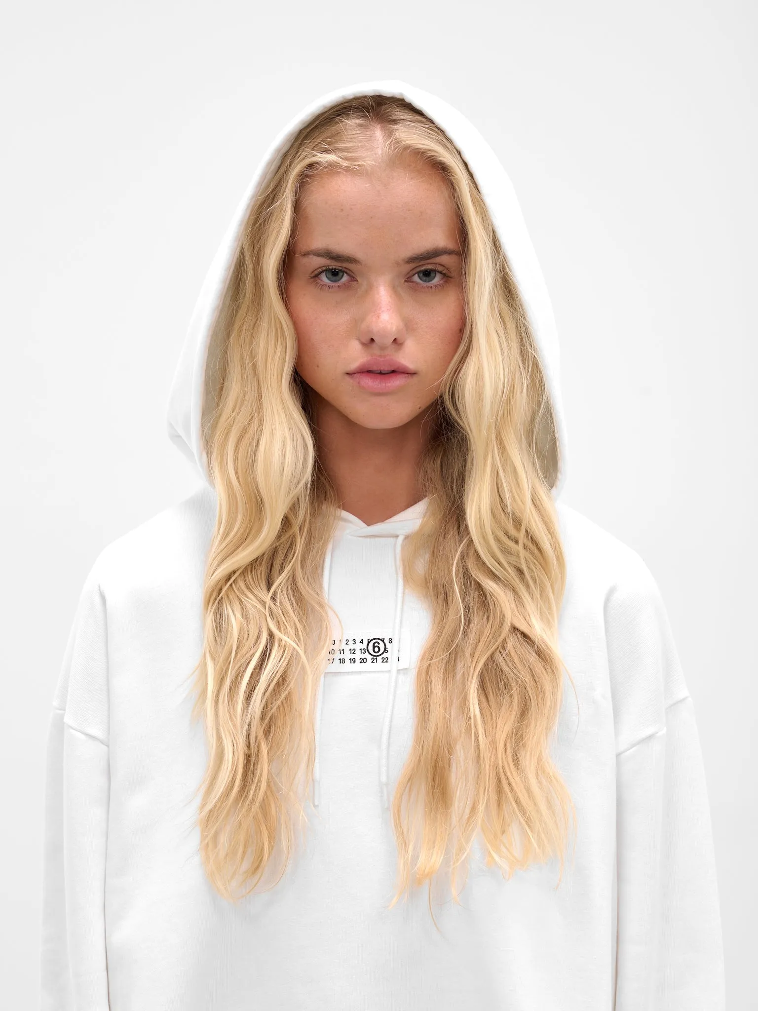 White Boxy Cropped Hoodie (S52GU0234-25025-101-WHITE) sold by lorenzo product image thumbnail 4