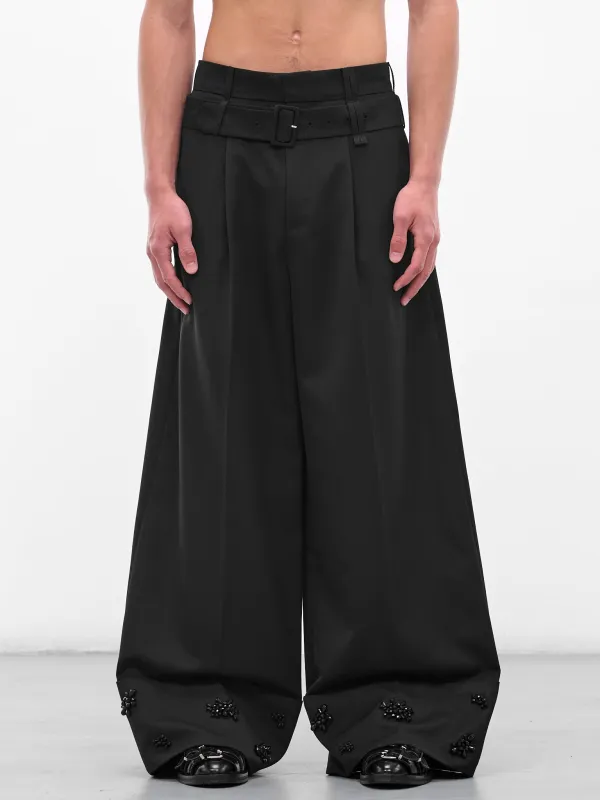 Black Wide Leg Multi Belt Loop Trousers (4159B-1217-BLACK-JET) sold by lorenzo