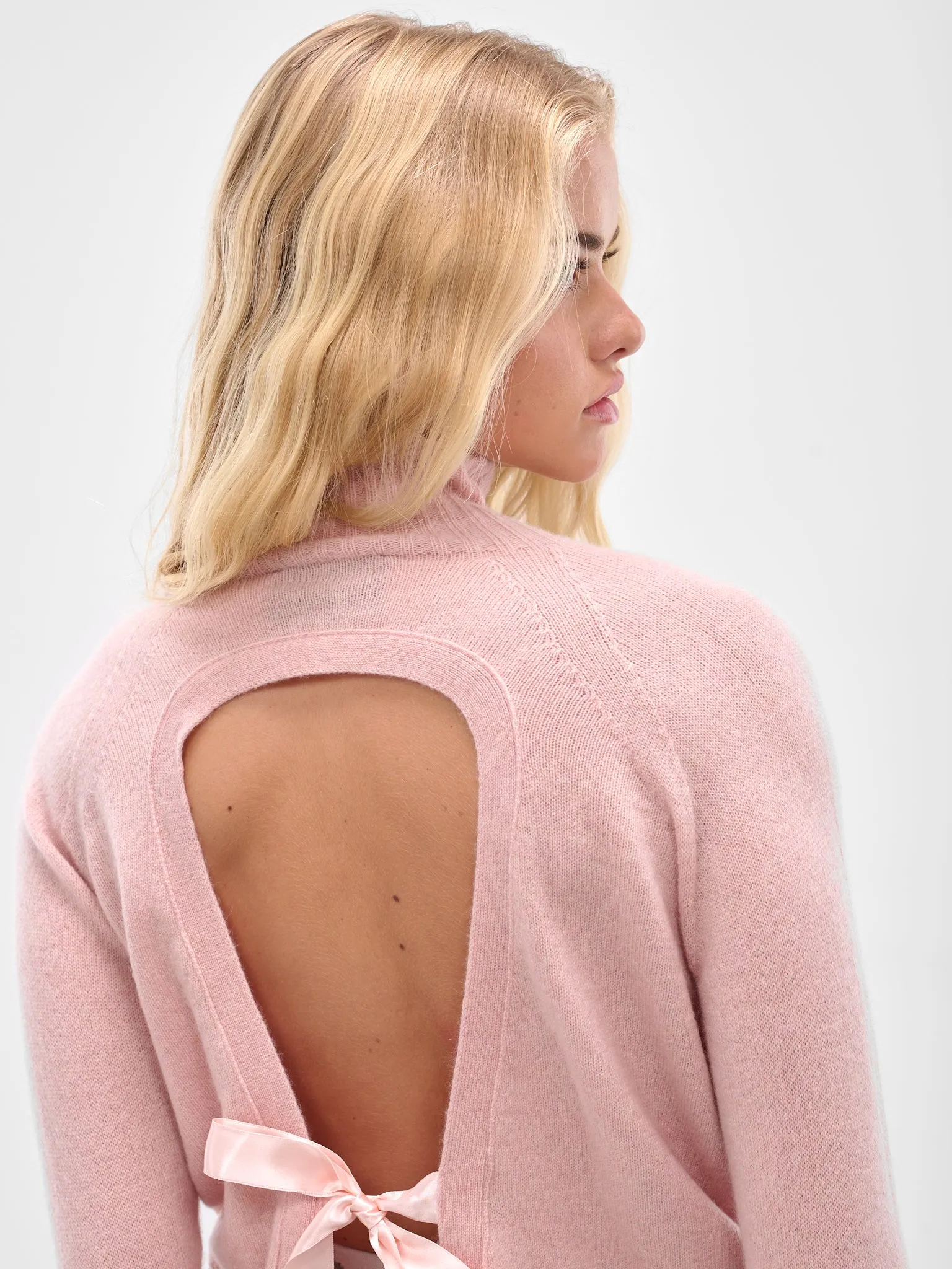 Pink Cashmere Open Back Jumper (COMK1-0667-ROSE) sold by lorenzo product image thumbnail 5