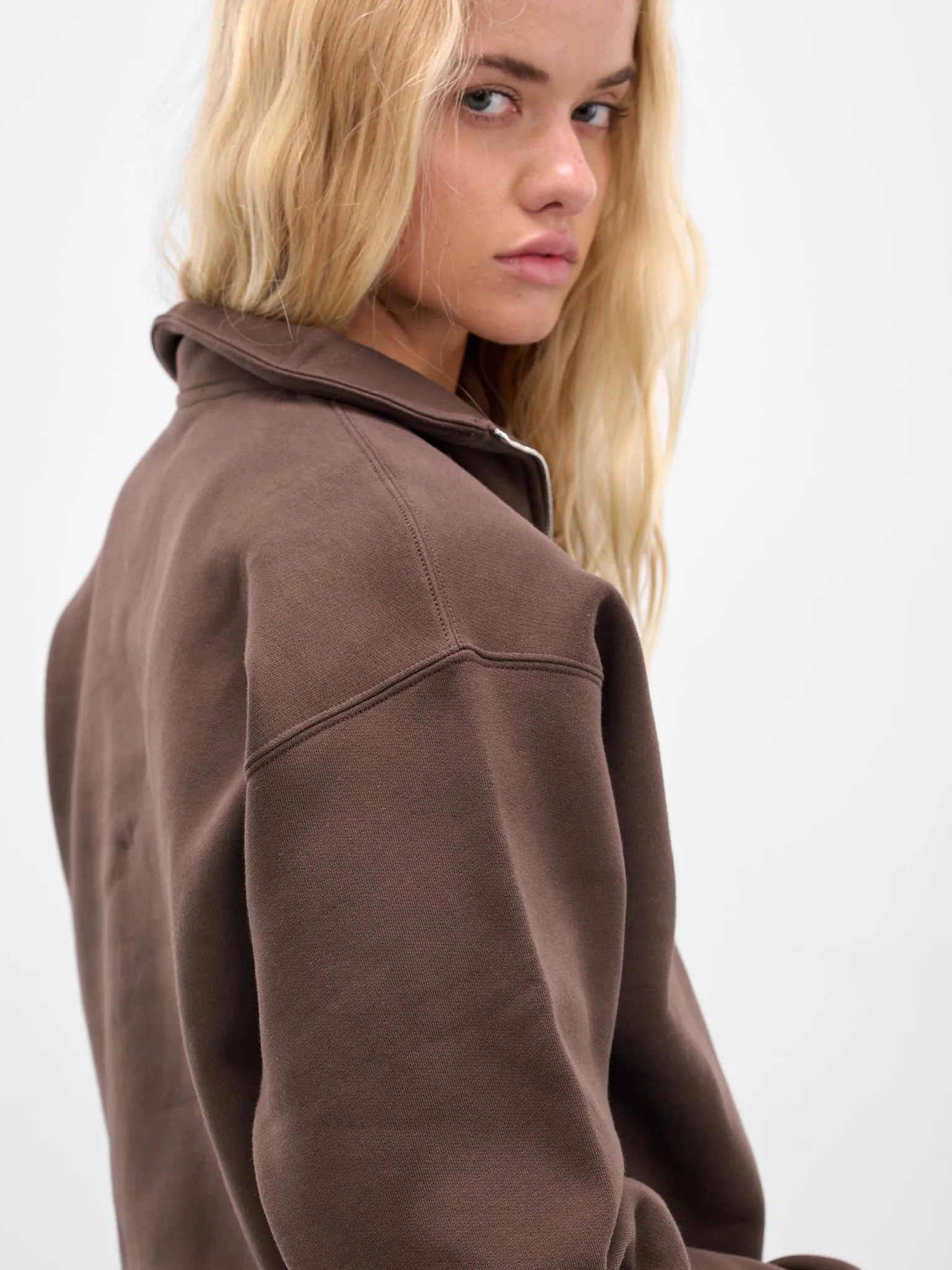 The Brown Zip Neck Sweatshirt (SSW00210AJ00174-DARK-BROWN) sold by lorenzo product image thumbnail 4