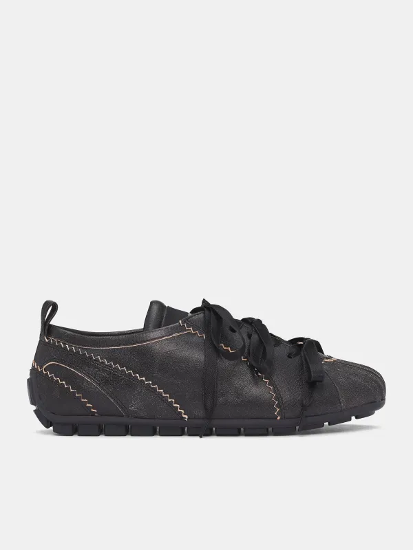 Brown Leather Ballerina Grip Trainers (BPT6-0813-DARK-BROWN) made by Simone Rocha