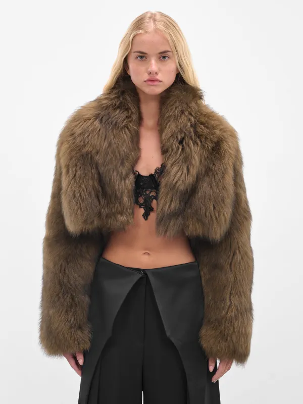Brown Oversized Crop Fur Jacket (2L082A-P5569-CARAMEL-BLACK) made by Blumarine
