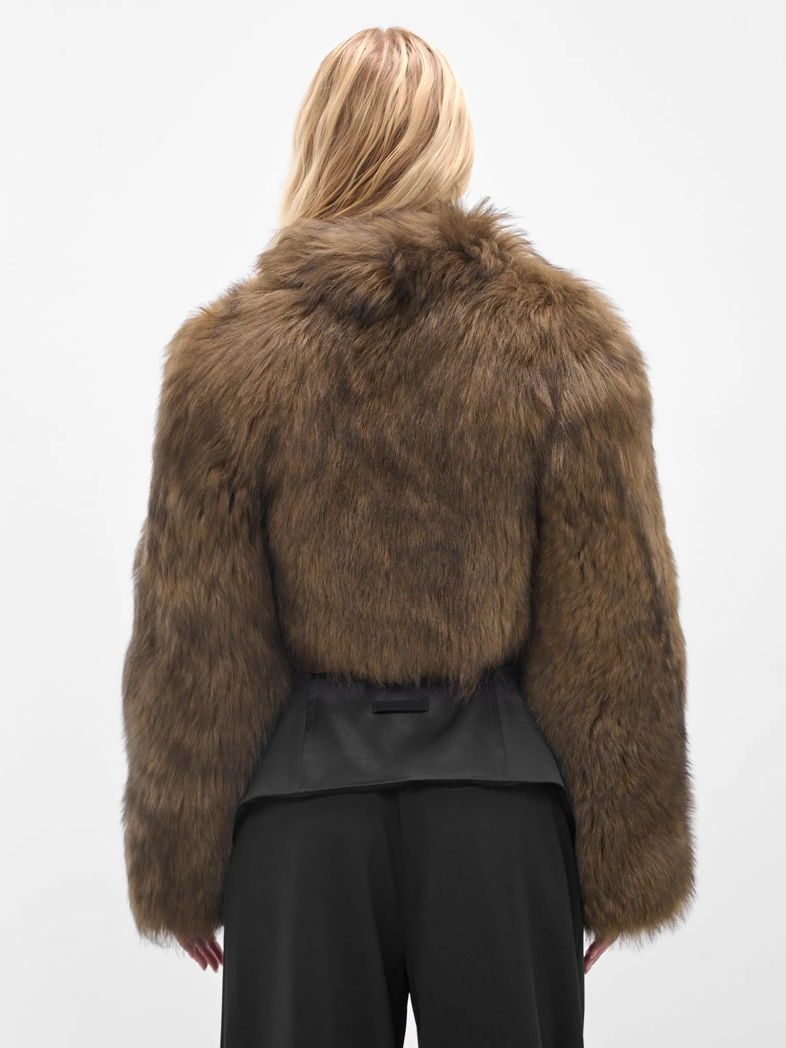 Brown Oversized Crop Fur Jacket (2L082A-P5569-CARAMEL-BLACK) sold by lorenzo product image thumbnail 3
