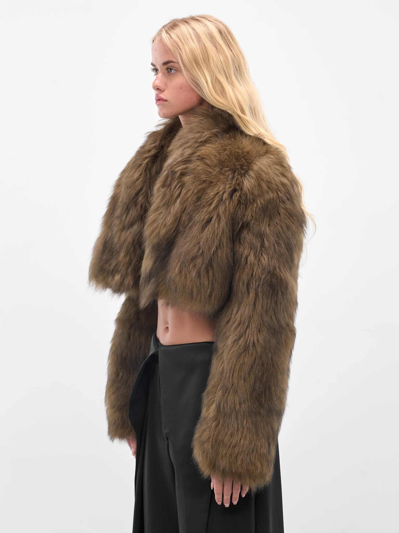Brown Oversized Crop Fur Jacket (2L082A-P5569-CARAMEL-BLACK) sold by lorenzo product image thumbnail 2