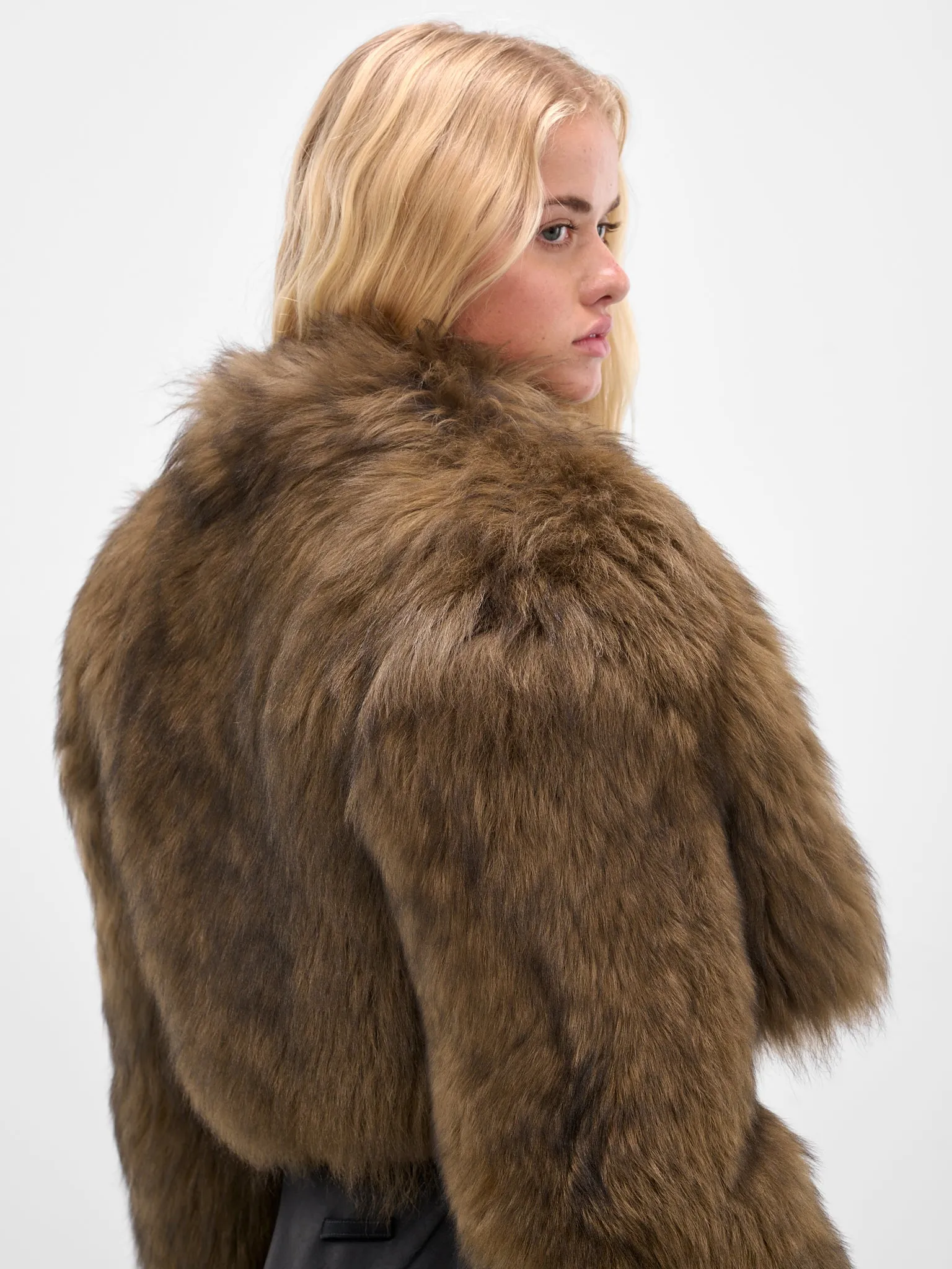 Brown Oversized Crop Fur Jacket (2L082A-P5569-CARAMEL-BLACK) sold by lorenzo product image thumbnail 5