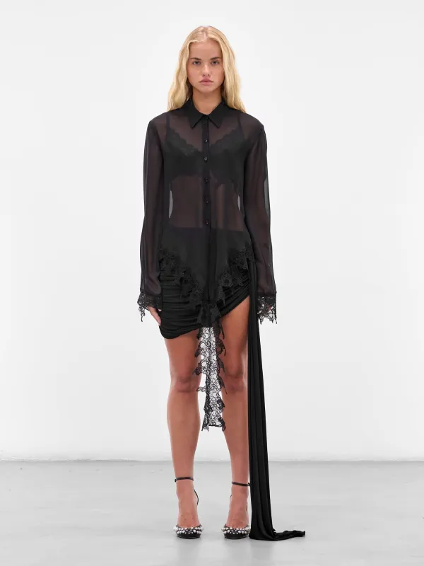 Black Lace Flounce Chiffon Shirt (2C430A-N0990-BLACK) sold by lorenzo
