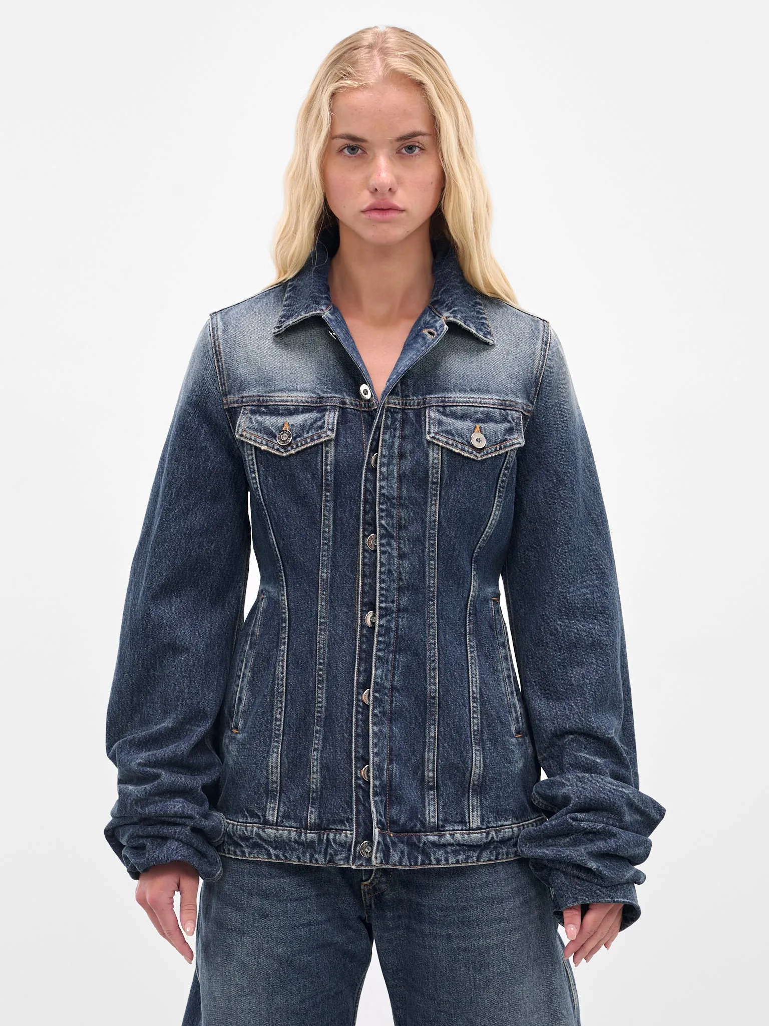 Blue Oversized Sleeves Denim Jacket (25-03-W-JA003-D024-VINTAGE-BLU) sold by lorenzo