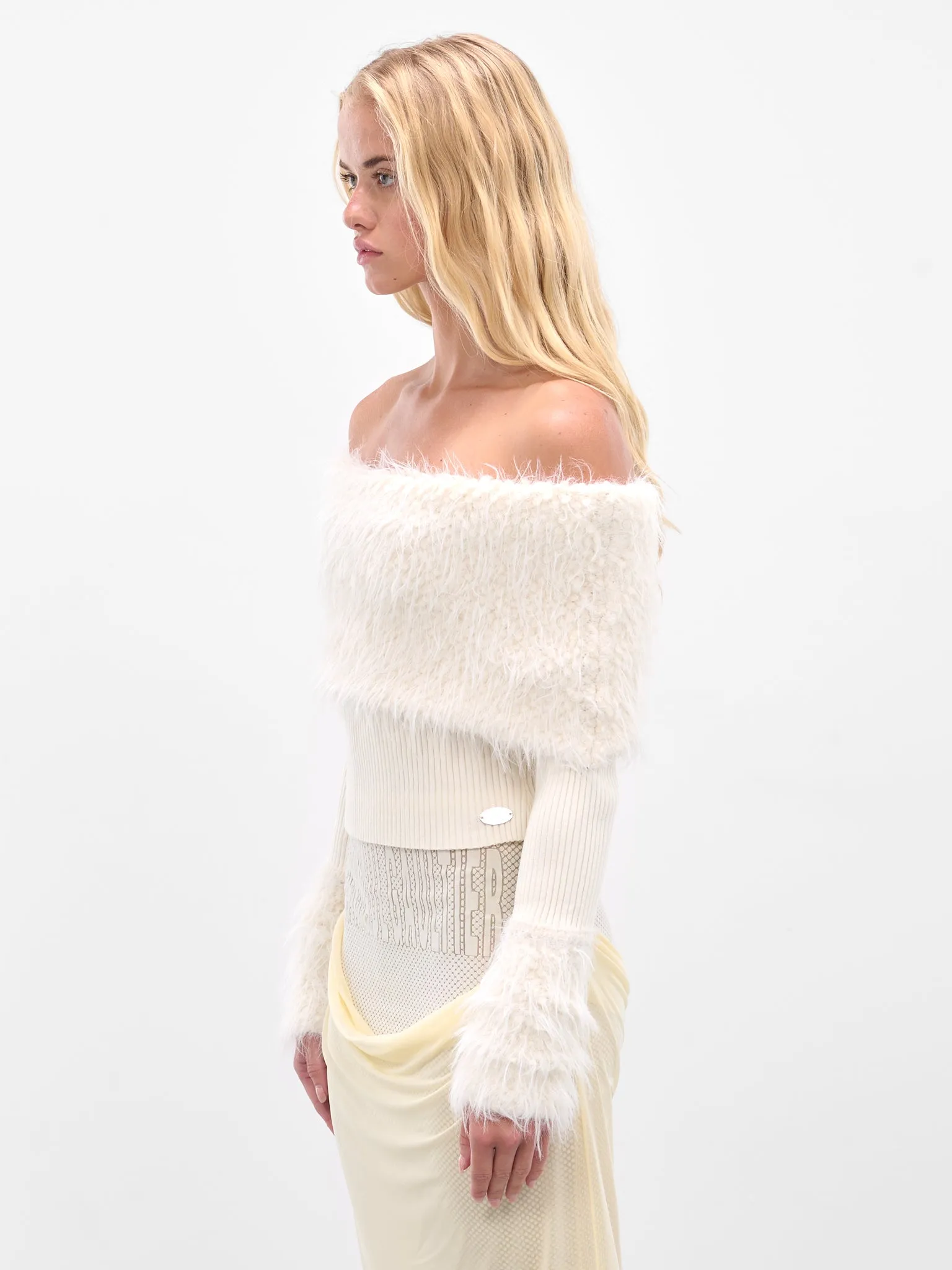 Ecru Hairy Ribbed Crop Sweater (25-03-W-PO018-K005-ECRU) sold by lorenzo product image thumbnail 2