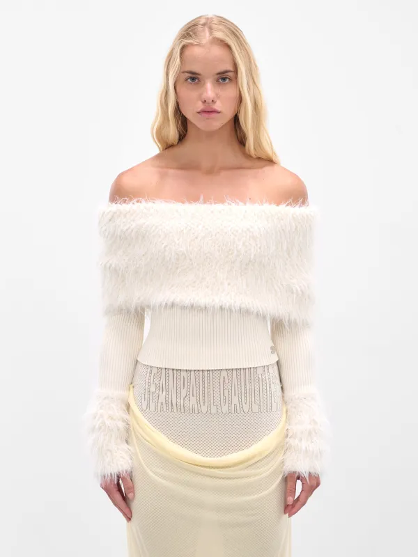 Ecru Hairy Ribbed Crop Sweater (25-03-W-PO018-K005-ECRU) sold by lorenzo