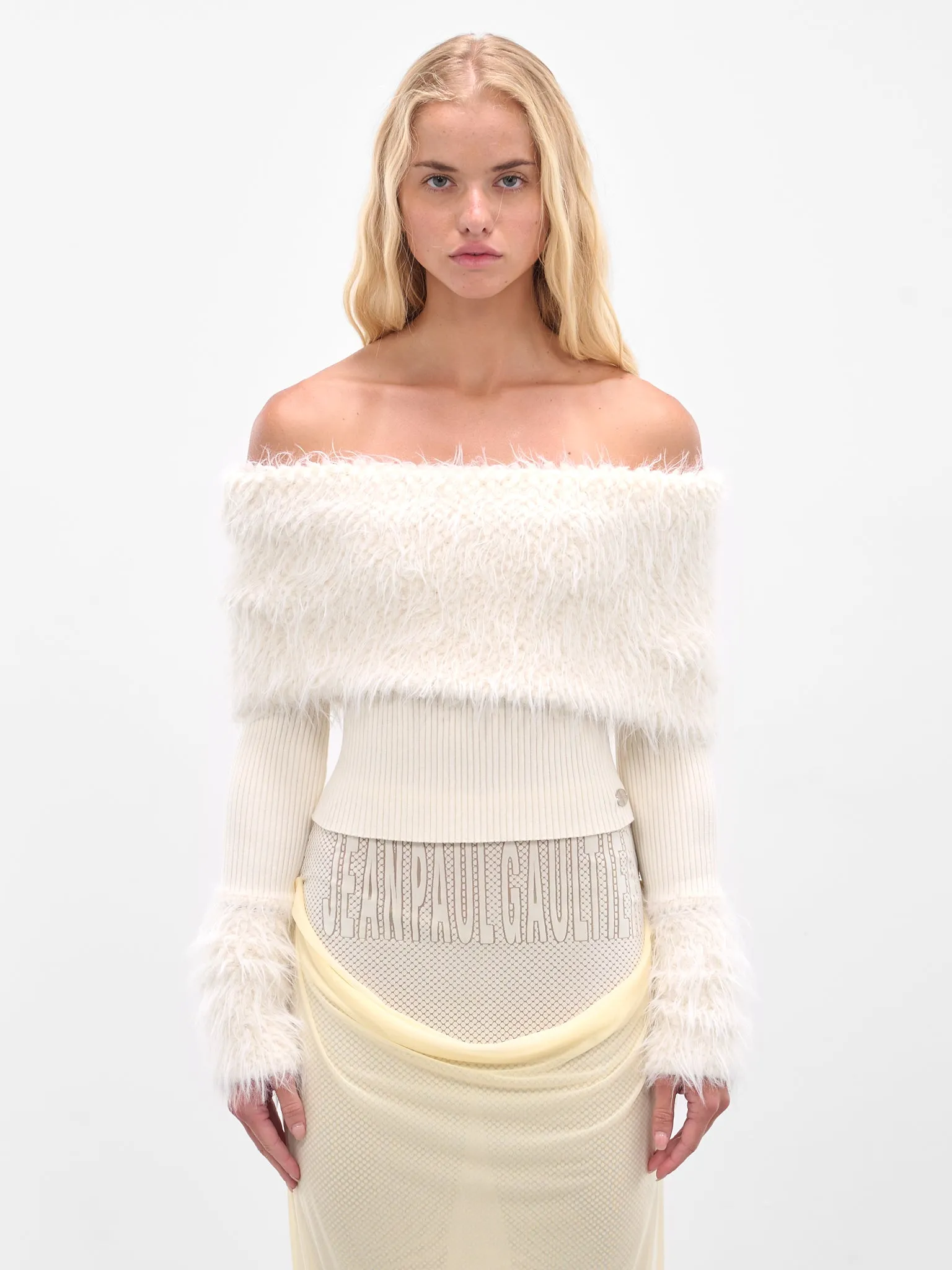 Ecru Hairy Ribbed Crop Sweater (25-03-W-PO018-K005-ECRU) sold by lorenzo