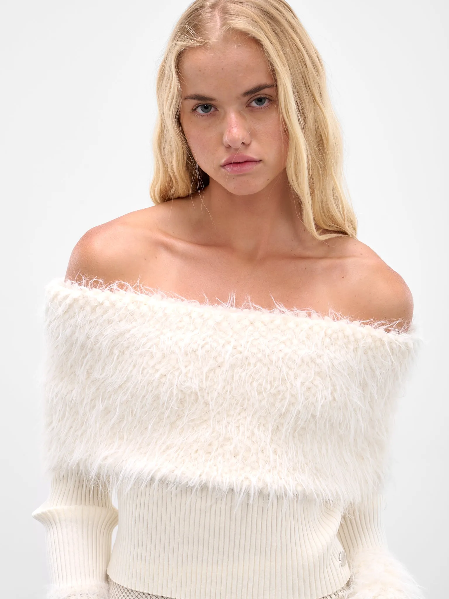 Ecru Hairy Ribbed Crop Sweater (25-03-W-PO018-K005-ECRU) sold by lorenzo product image thumbnail 4